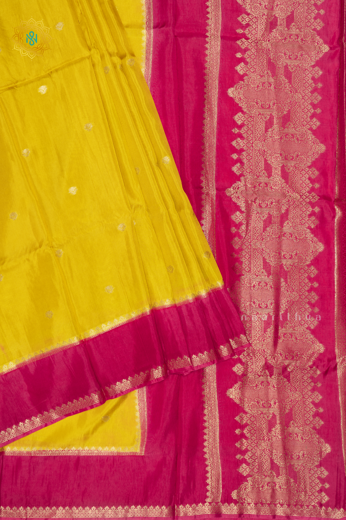 YELLOW WITH RANI PINK - DOLA SILK