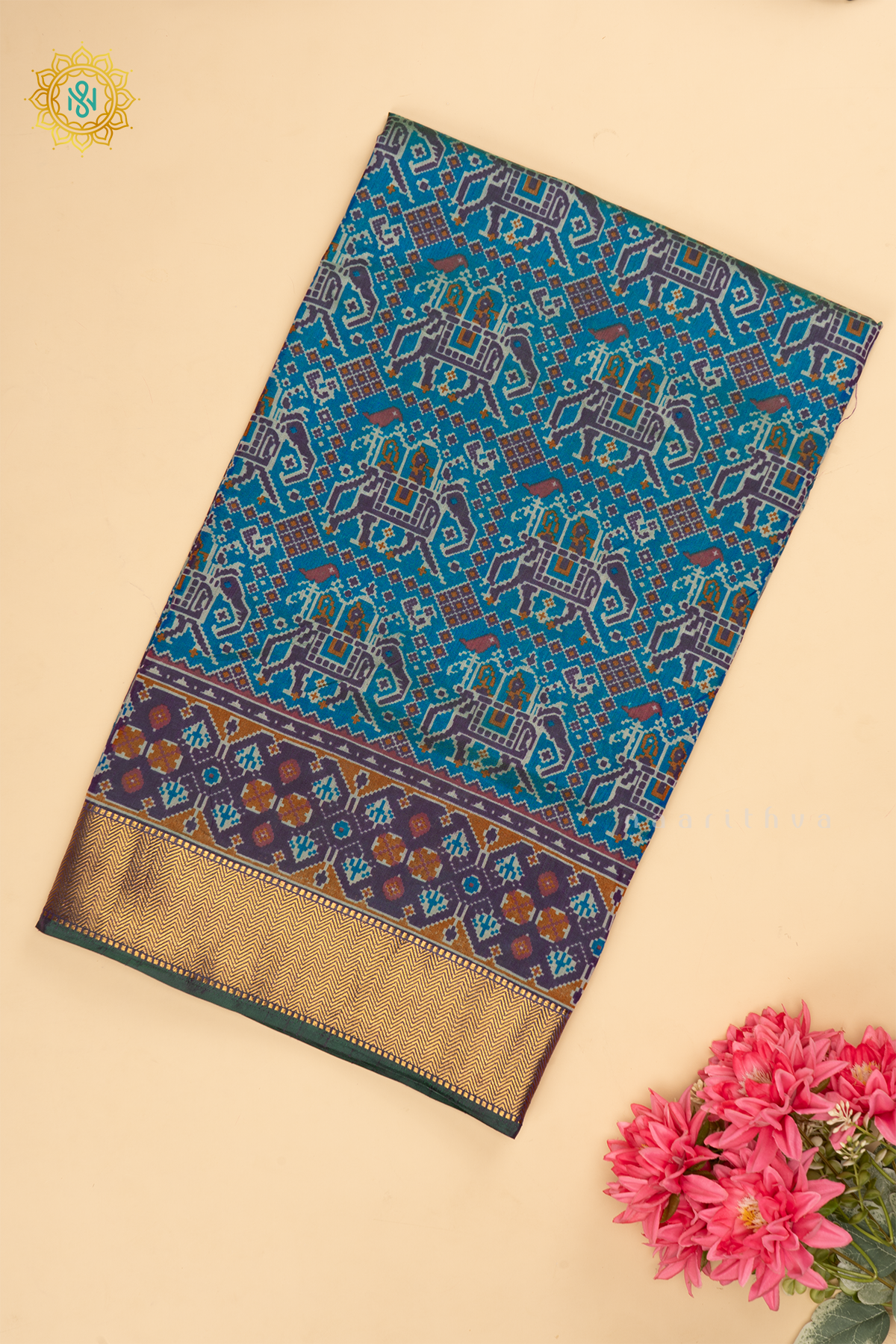Dual Shade of Blue with Green - Semi Silk Saree Allover Patola Printed Body with Contrast Zari Border, Pallu and Blouse