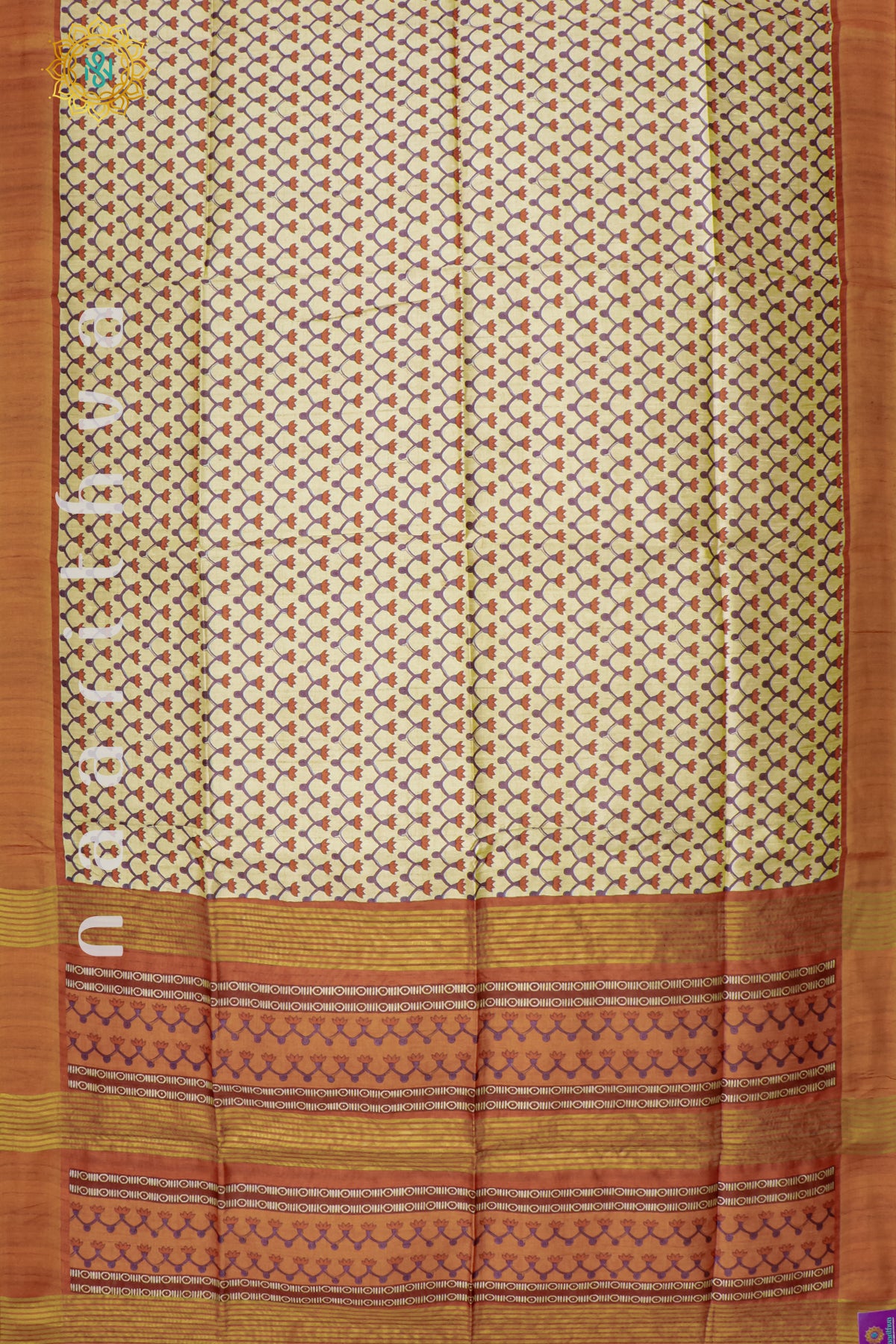 BIEGE WITH RUST ORANGE - SEMI TUSSAR SILK