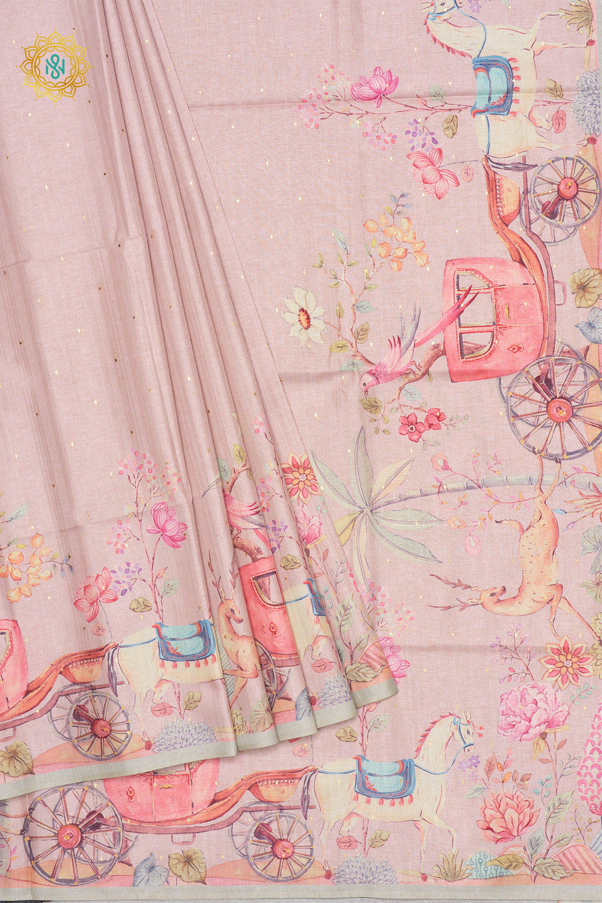 PEACH WITH PISTA GREEN - SEMI TUSSAR
