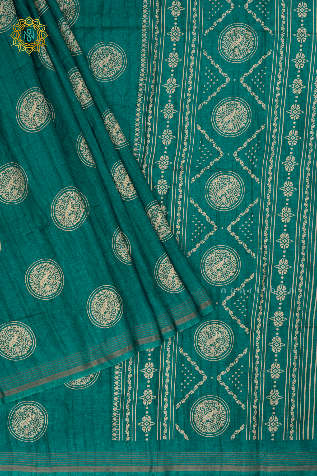 Aqua Blue - Semi Tussar Silk Saree Allover Printed Buttas on the body with Zari Border
