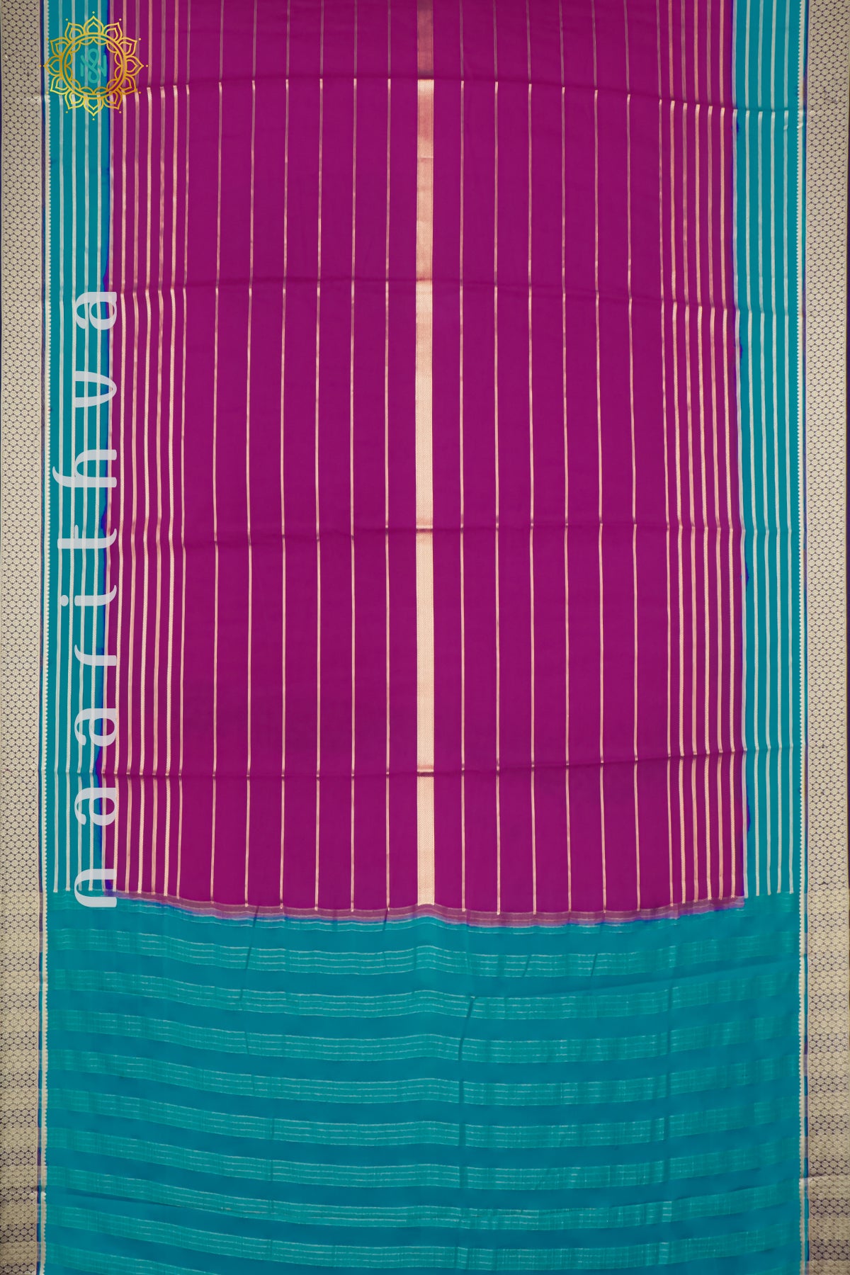 PINK WITH SKY BLUE & NAVY BLUE - SEMI MYSORE CREPE SILK