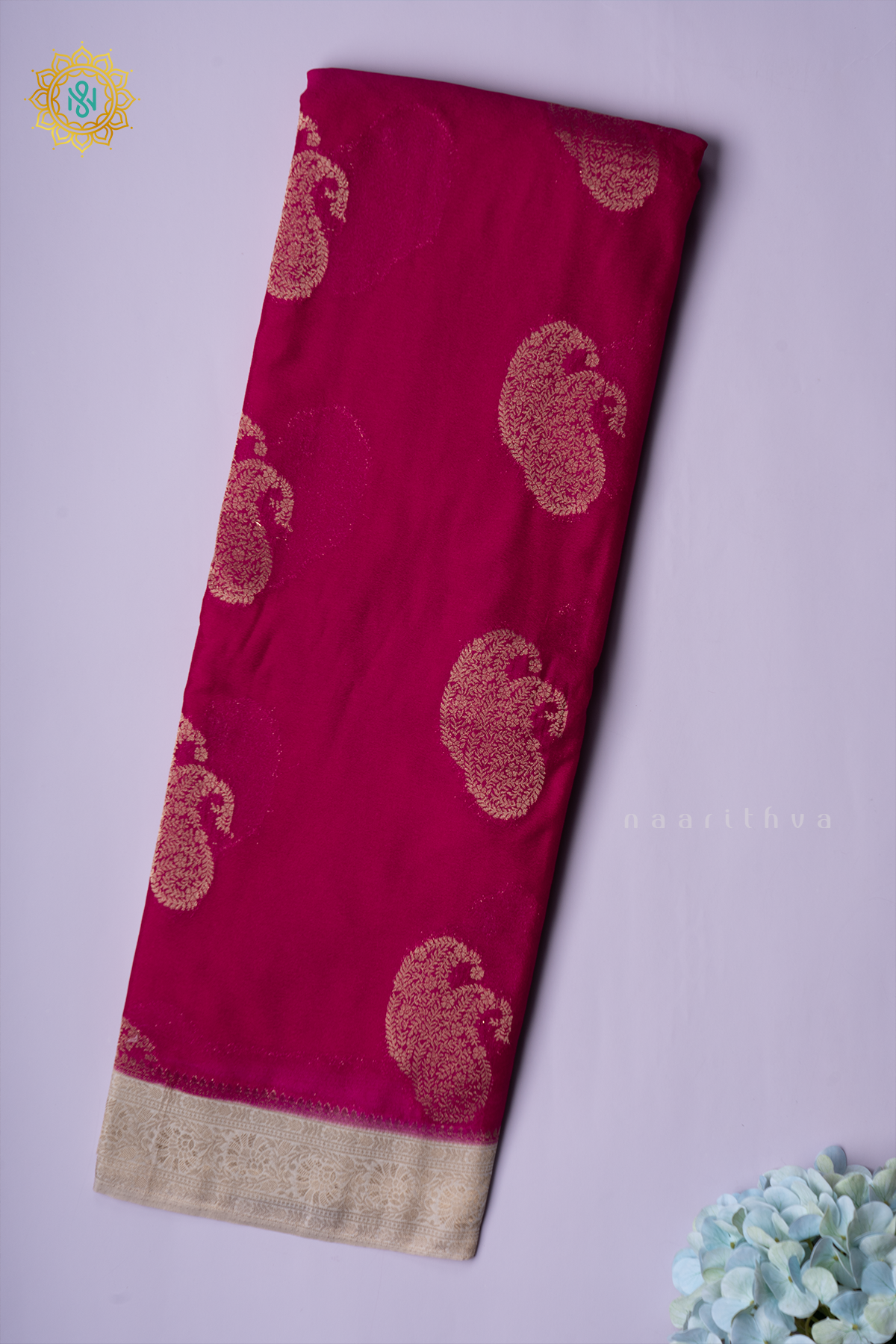 PINK WITH OFF WHITE - SEMI CREPE GEORGETTE