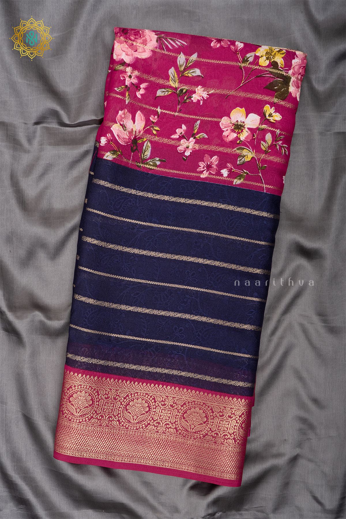 PINK WITH BLUE - SEMI GEORGETTE