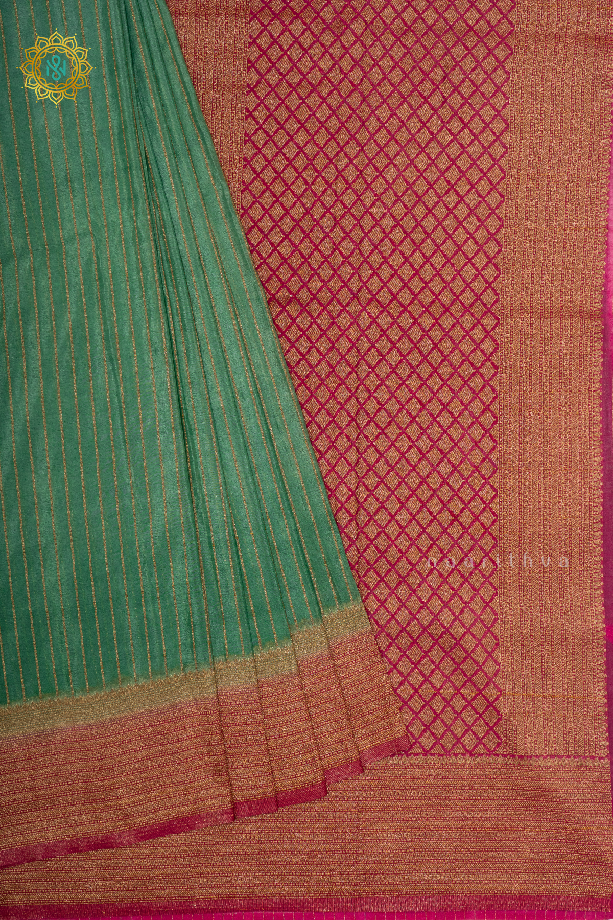 PISTA GREEN WITH PINK - SEMI CREPE GEORGETTE