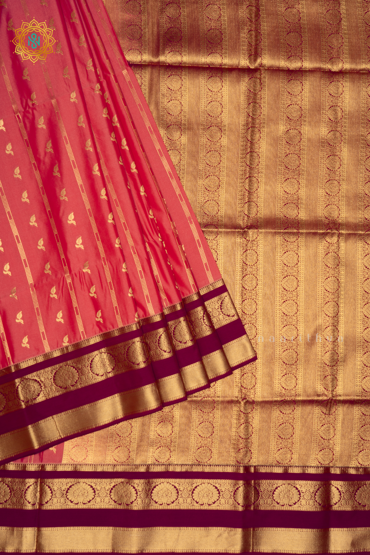 PINK WITH MAGENTA - SEMI KANCHI SAREE ALLOVER ZARI BUTTAS AND CONTRAST GAP BORDER