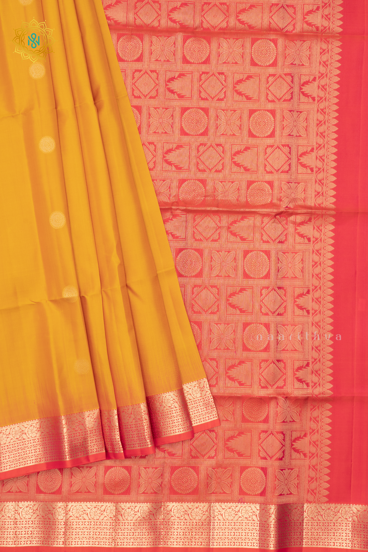 YELLOW WITH PINKISH RED - PURE KANJIVARAM SOFT SILK