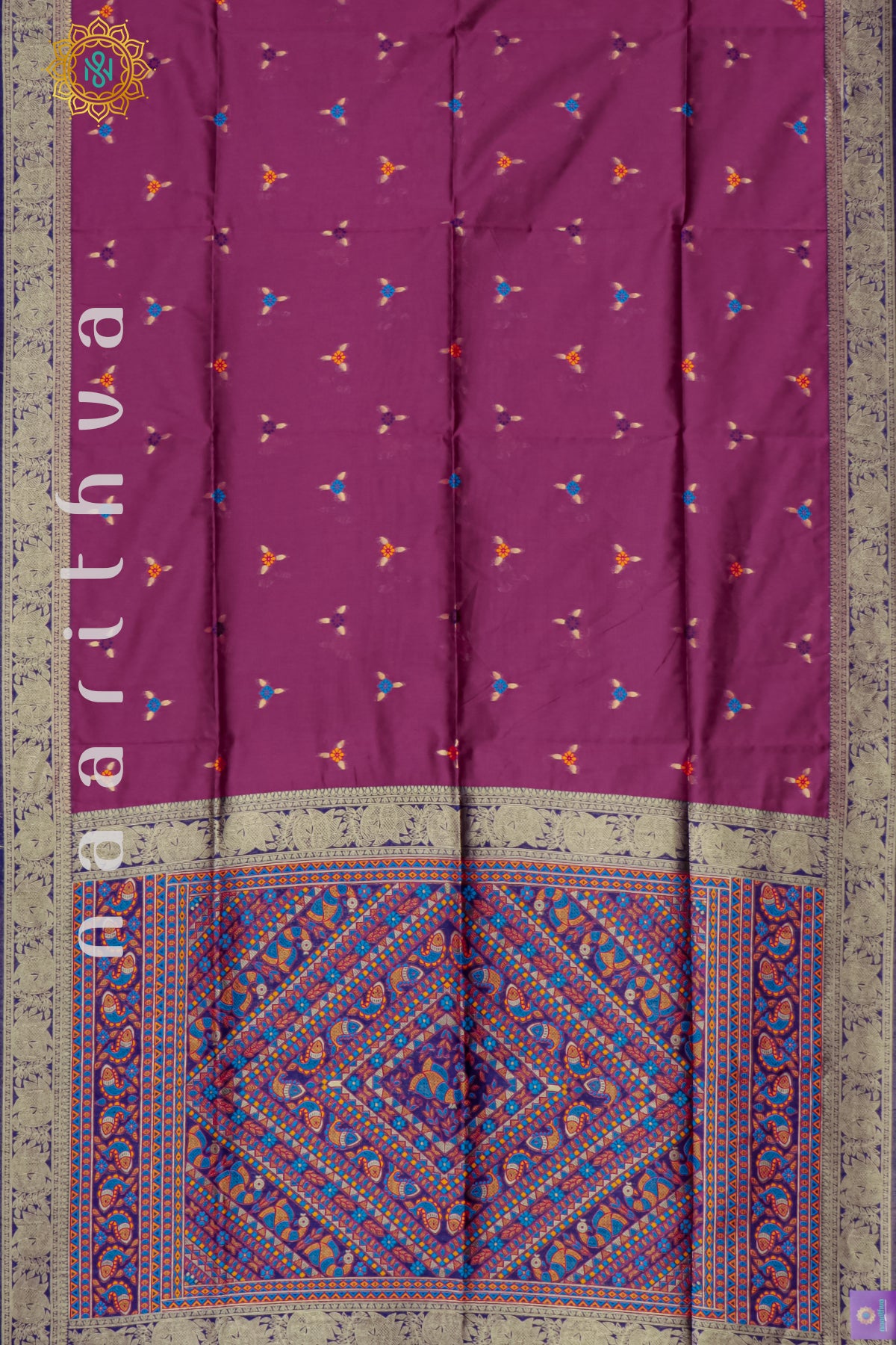 MAGENTA WITH NAVY BLUE - SILK COTTON