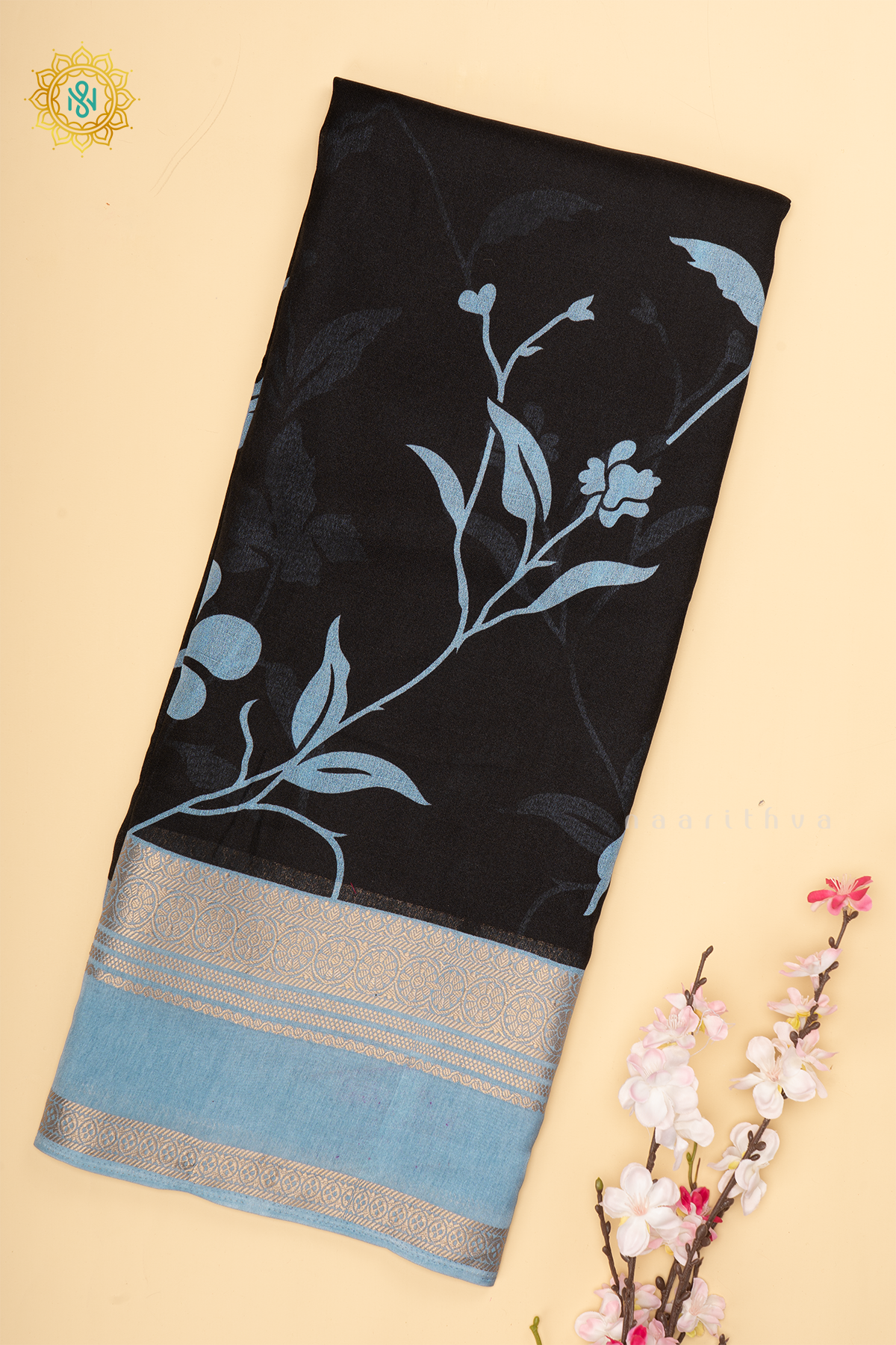 BLACK WITH BLUE - SEMI GEORGETTE