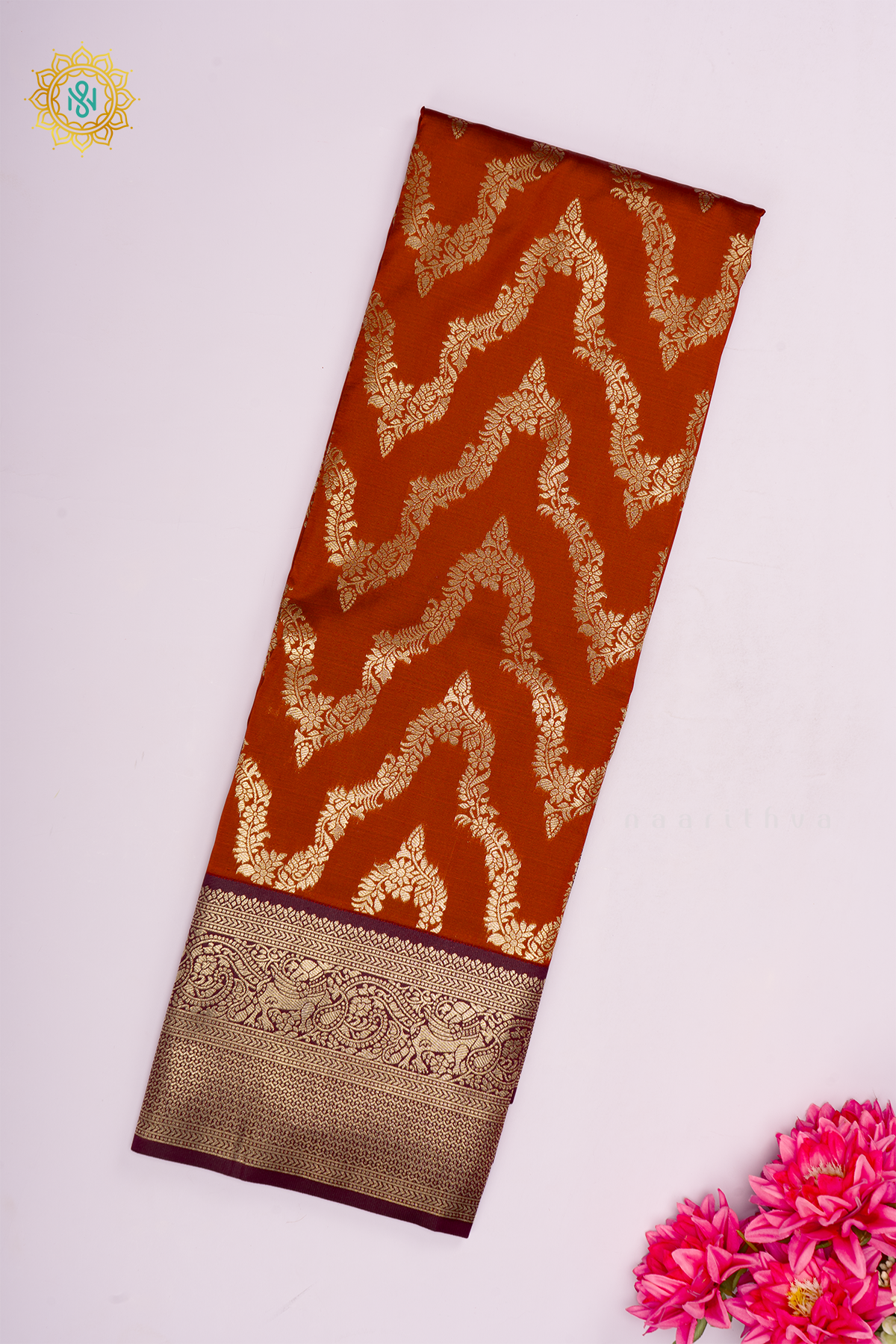 PRE BOOKING RUST ORANGE WITH BROWN - SEMI KANCHI