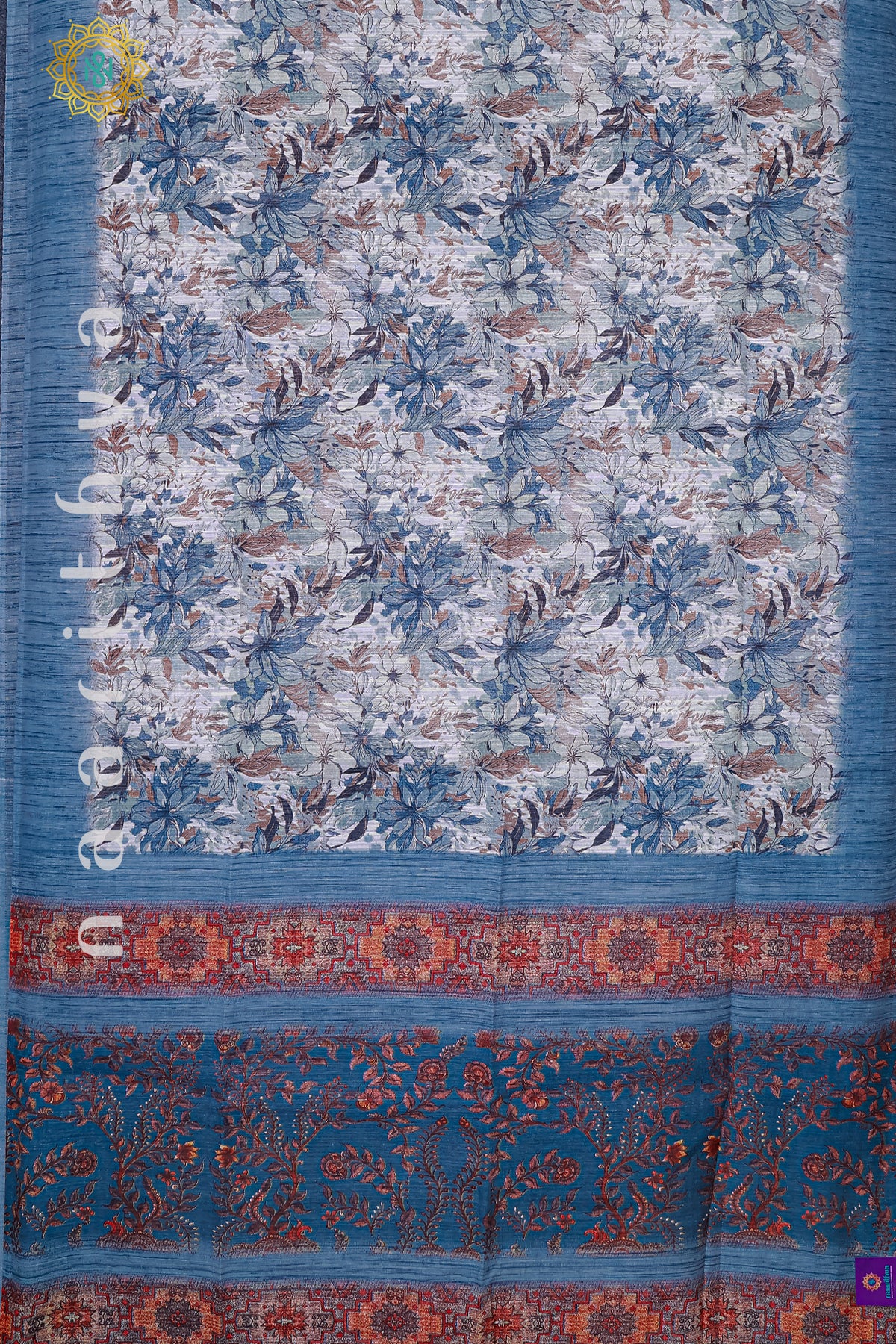 WHITE WITH BLUE - JUTE COTTON