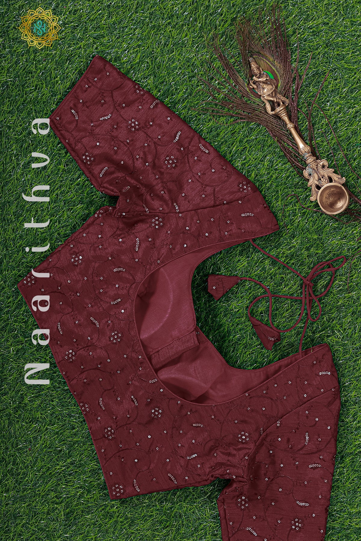 MAROON - READYMADE RAW SILK BLOUSE WITH SEQUENCE WORK