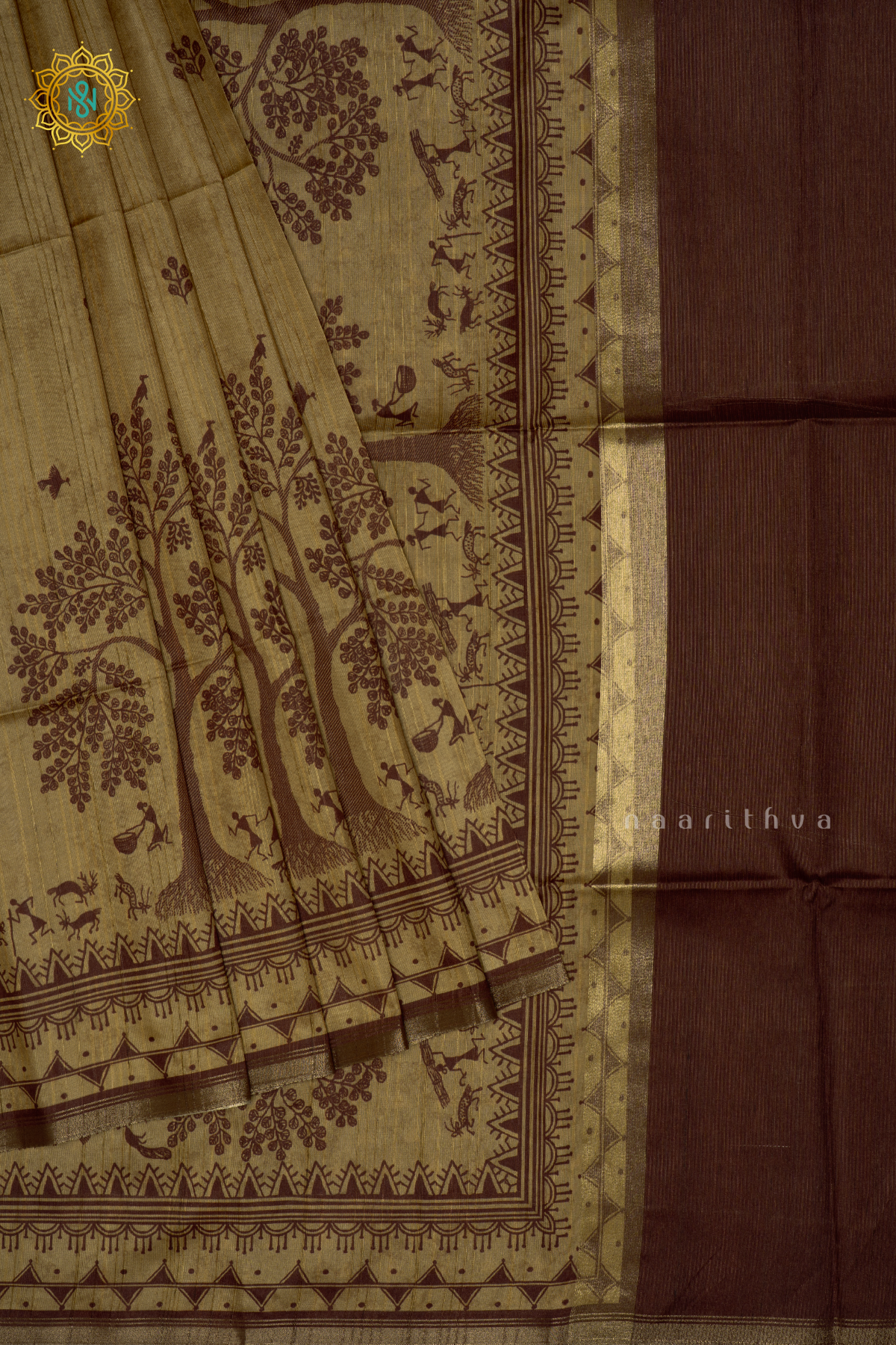 LEMON YELLOW - SEMI TUSSAR SILK SAREE PRINTED BODY, CONTRAST BORDER