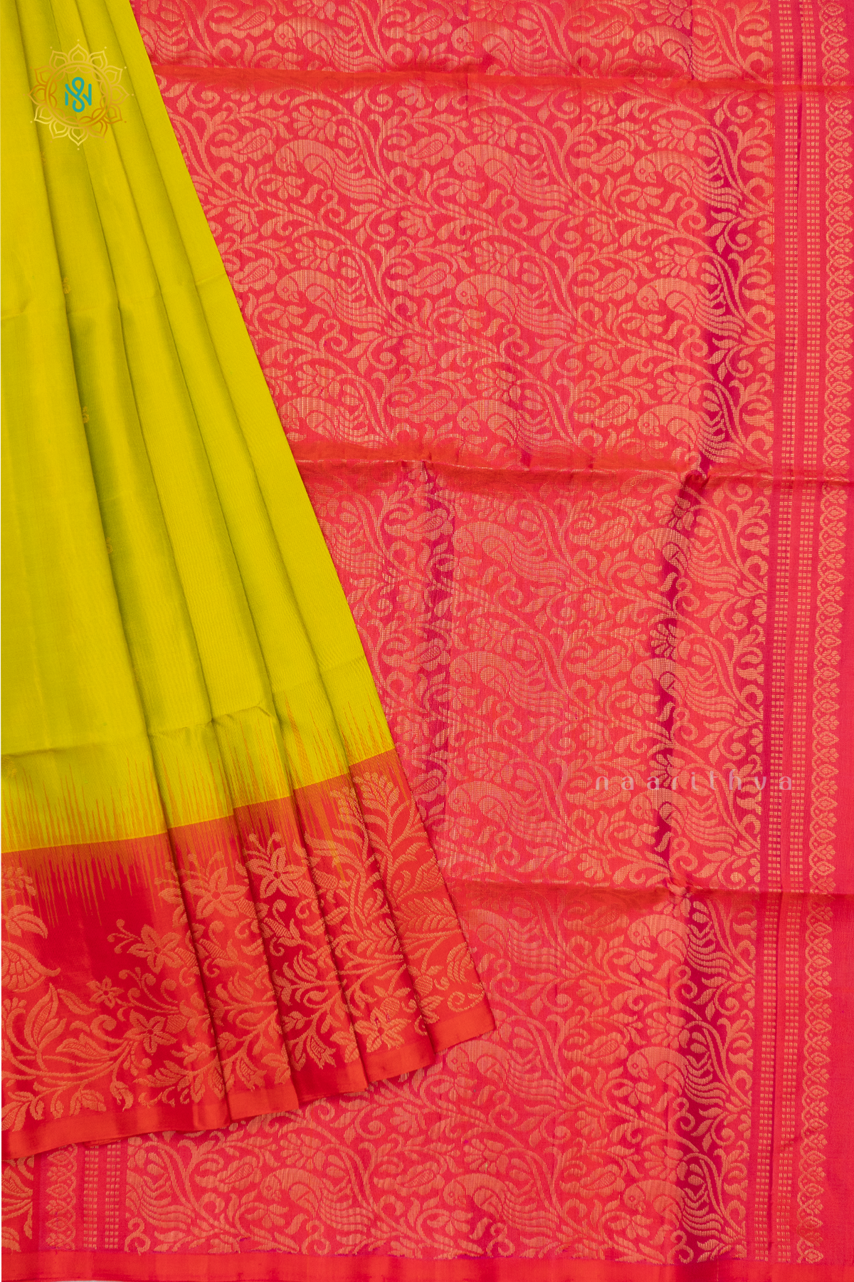 LIME GREEN WITH PINK - PURE KANJIVARAM SOFT SILK