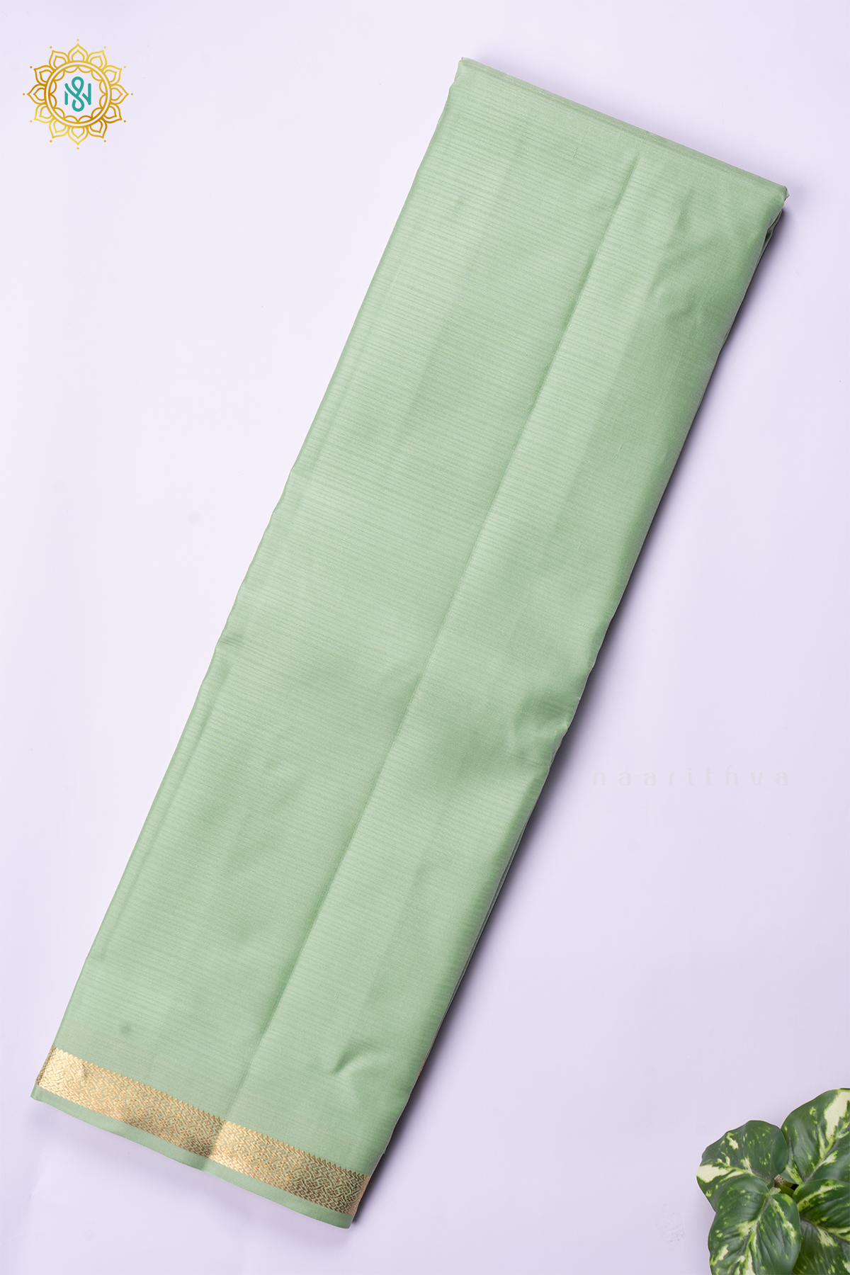 PISTA GREEN WITH ORANGE - PURE KANJIVARAM SILK