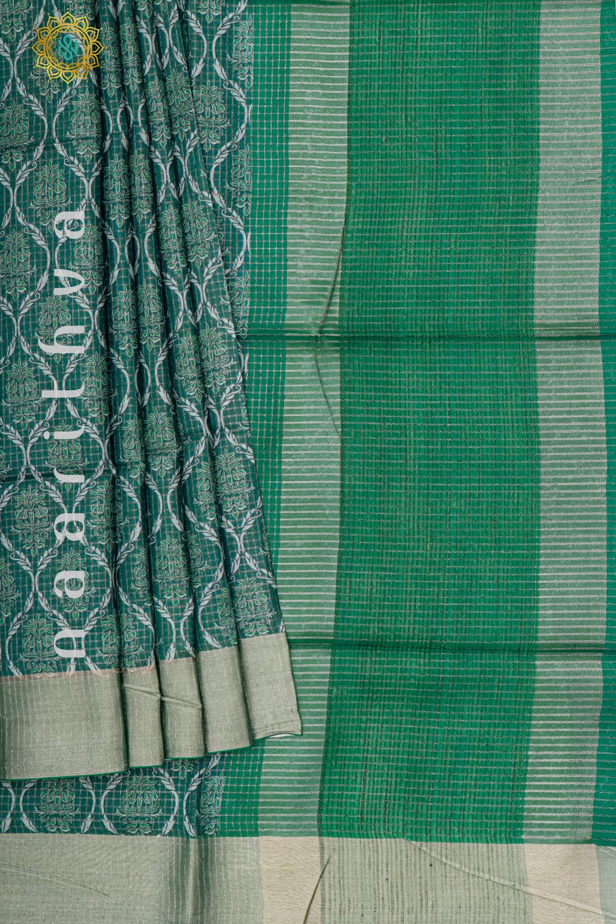 BOTTLE GREEN - SEMI TUSSAR SILK