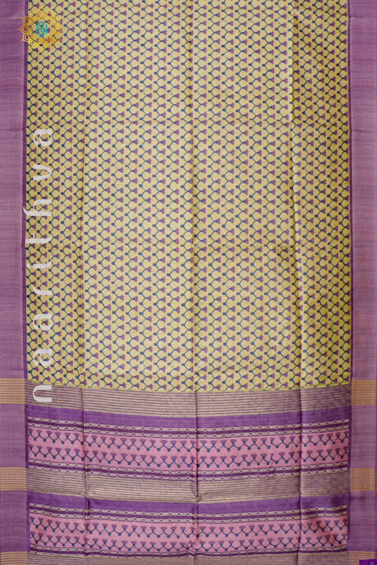 BIEGE WITH LAVENDER - SEMI TUSSAR SILK