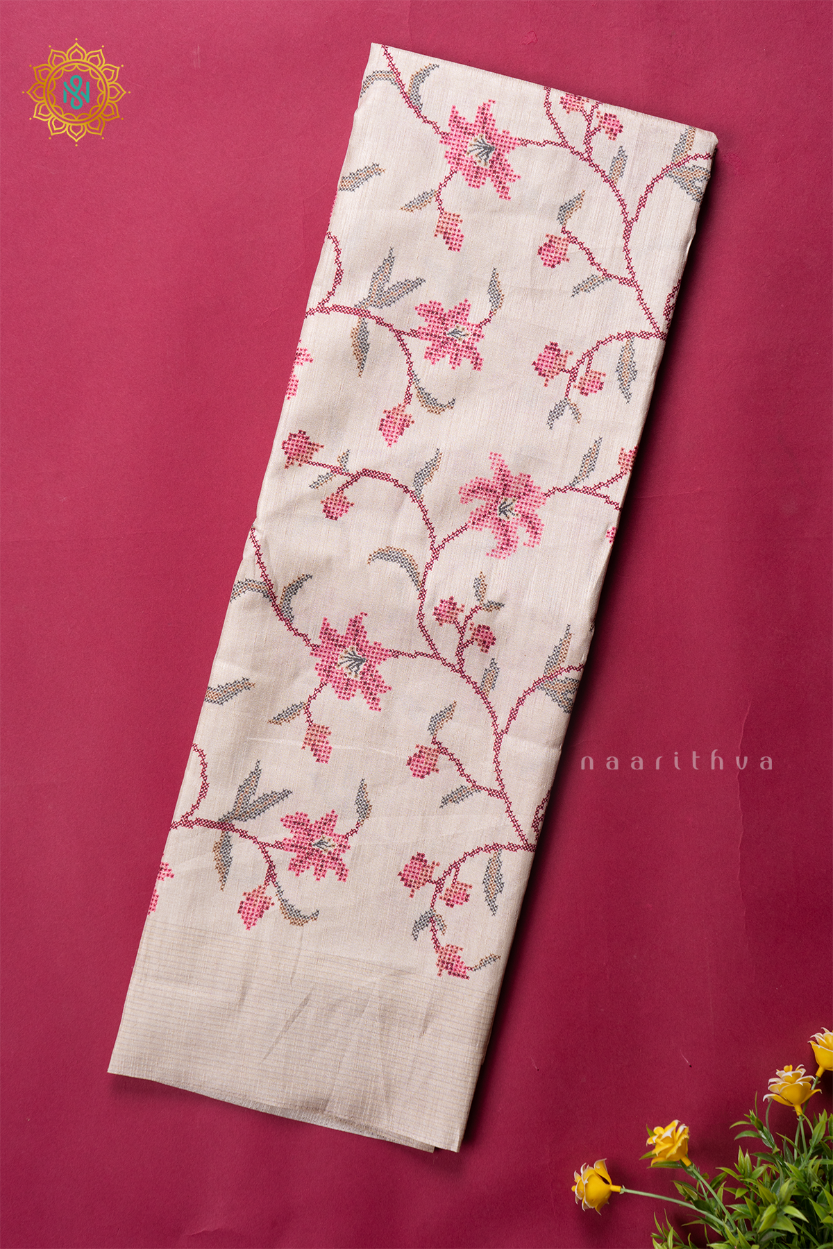 OFF WHITE WITH PINK - KOTHA TUSSAR