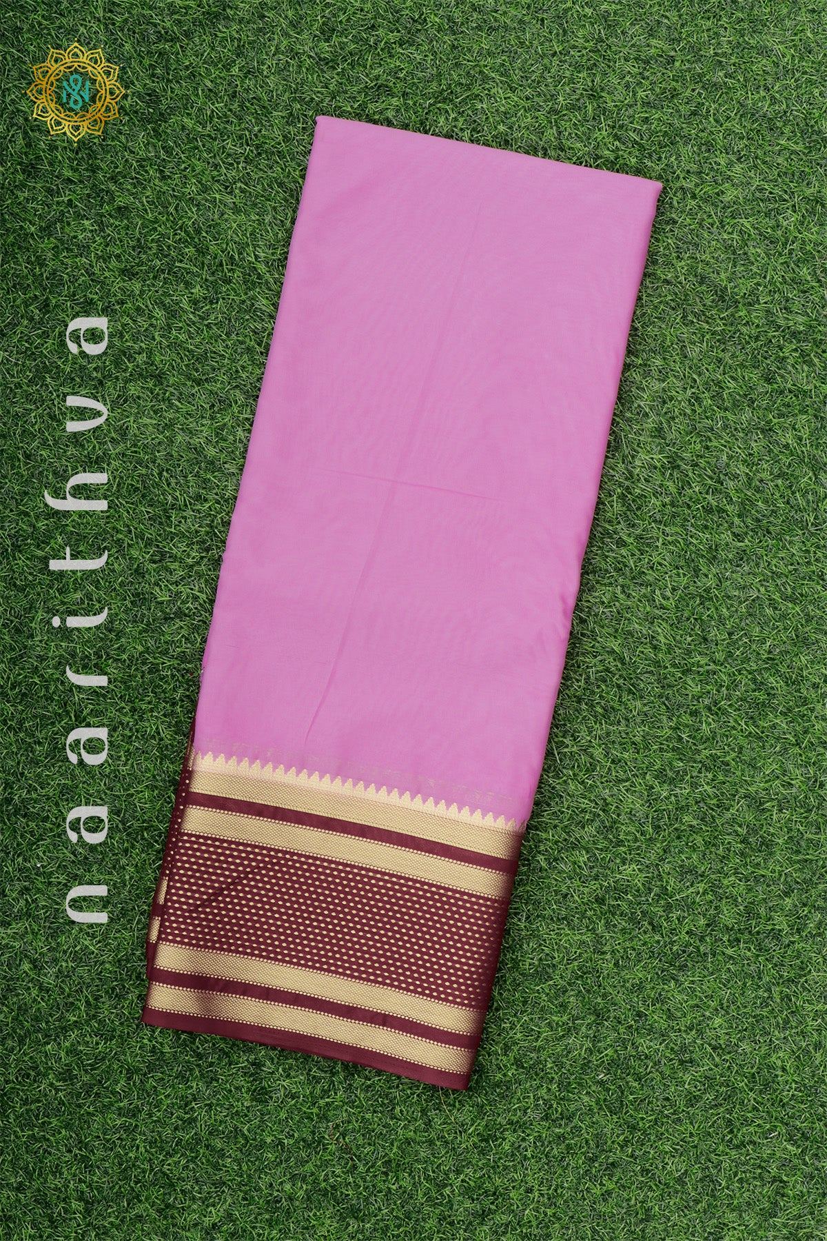 PINKISH LAVENDER WITH MAROON - SEMI MYSORE CREPE SILK