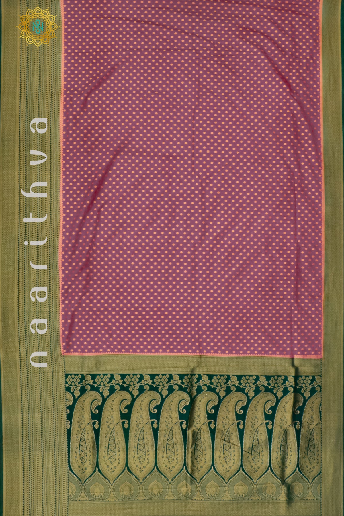 MAUVE WITH GREEN - SEMI CREPE GEORGETTE