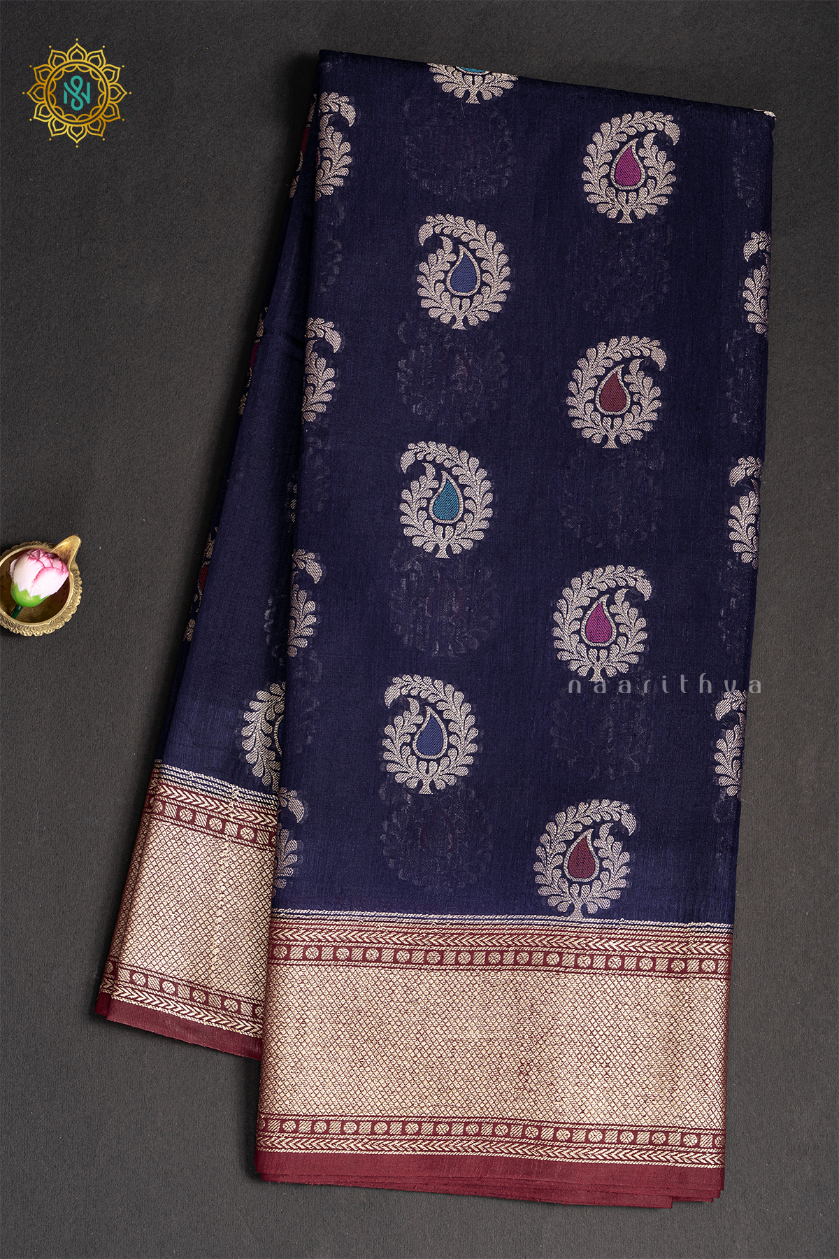 NAVY BLUE WITH MAROON - JUTE COTTON