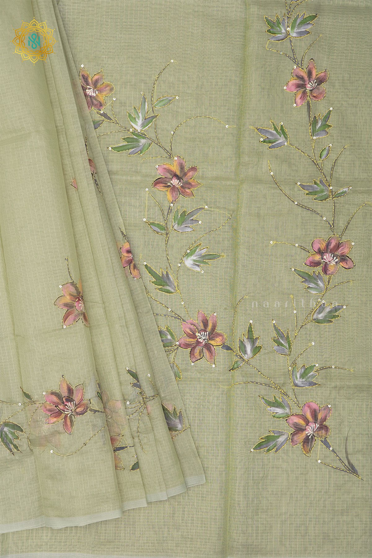 GREEN - KOTA TISSUE WITH KATHA WORK