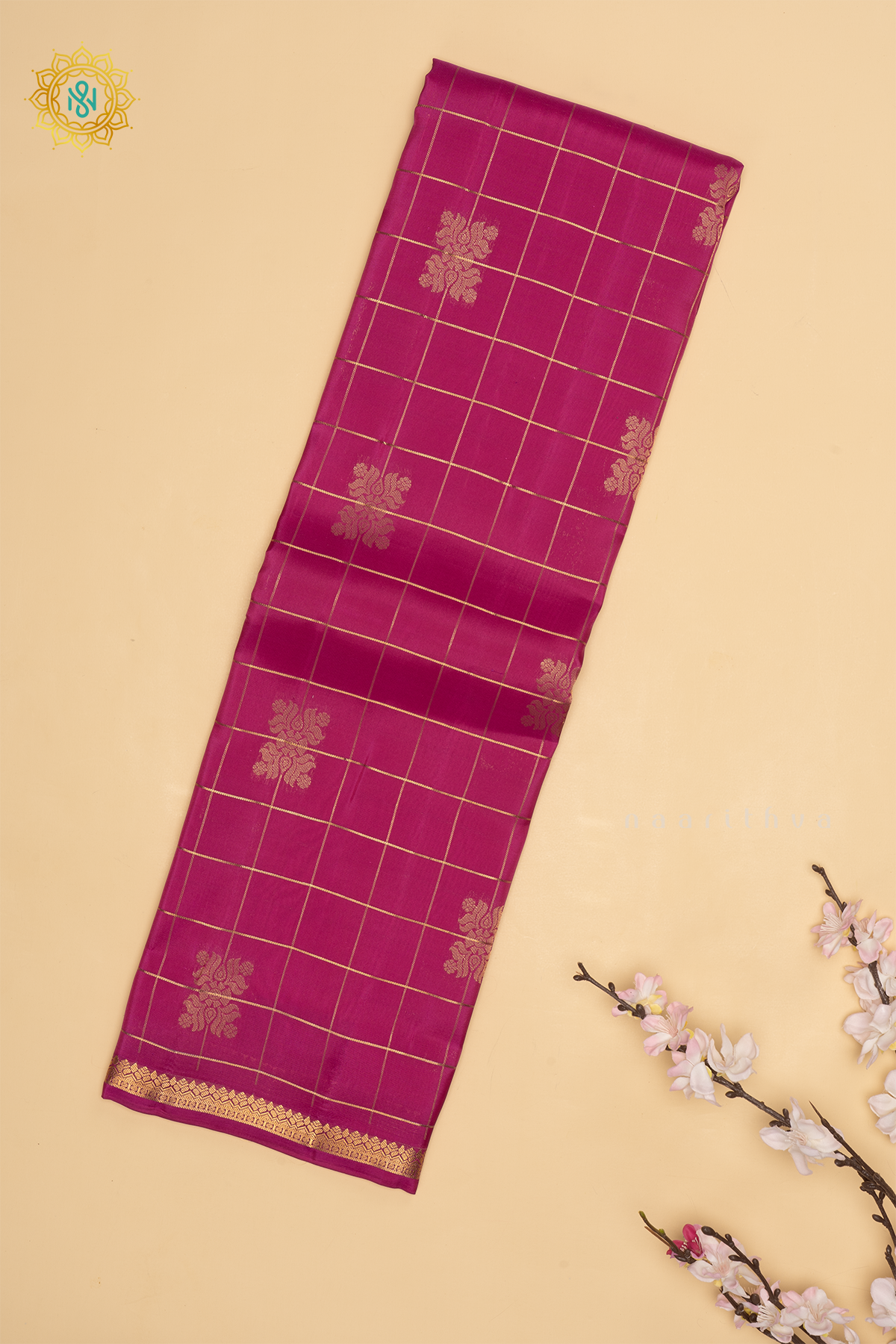 Rani Pink Semi Kanchi Silk Saree with Zari Checks and Buttas All Over With Zari Border