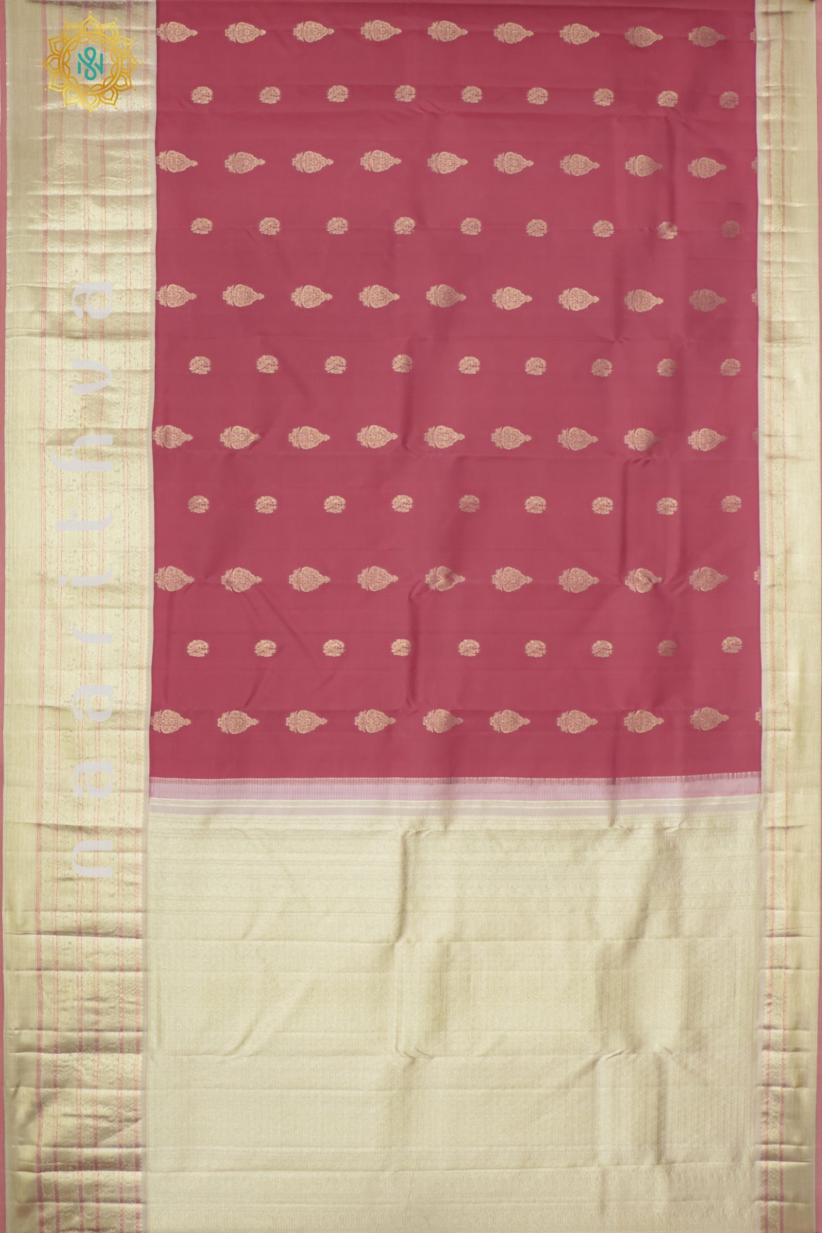 ORANGISH PINK WITH CREAM - PURE KANJIVARAM SILK