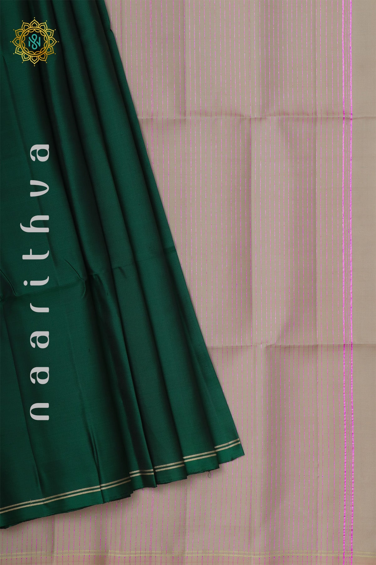 BOTTLE GREEN WITH BEIGE - PURE KANJIVARAM SOFT SILK