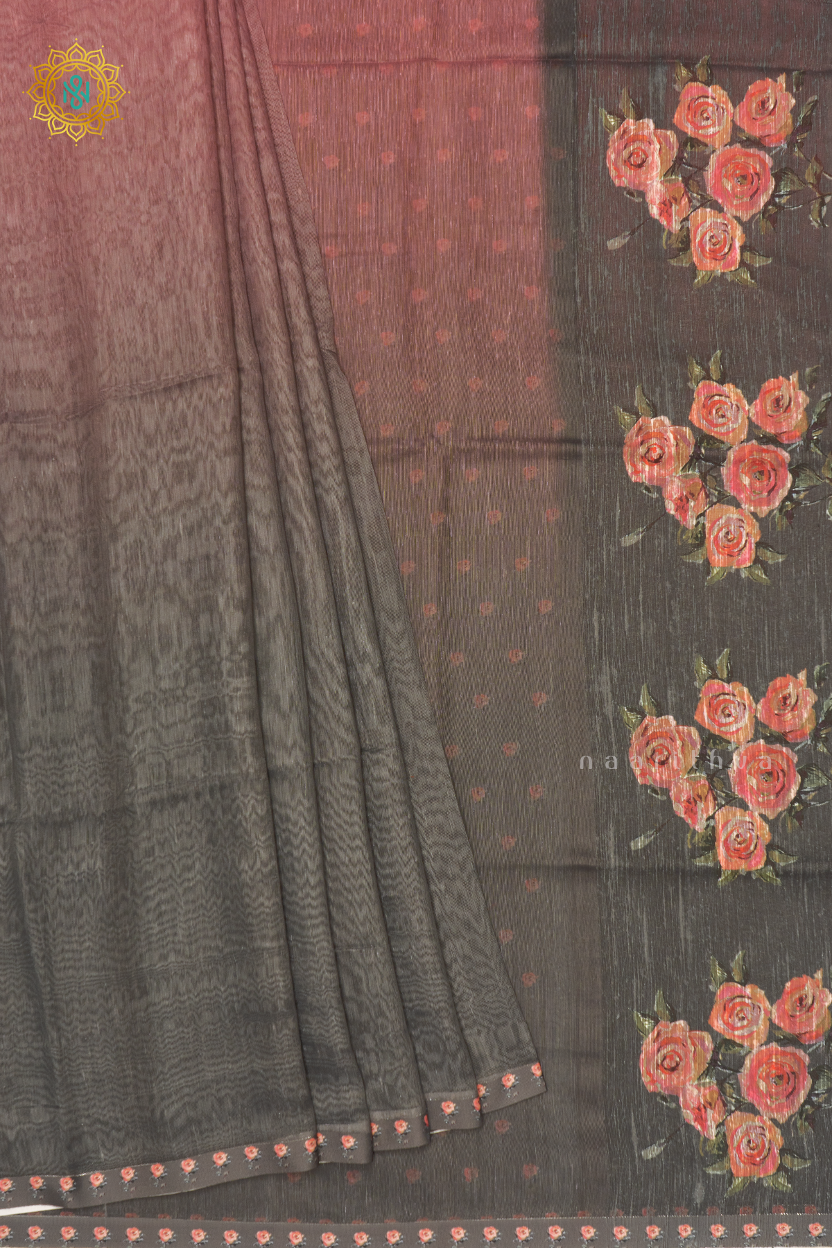 PEACH WITH GREY - LINEN BY COTTON