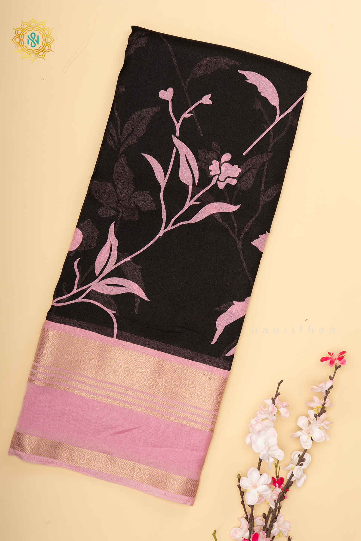 BLACK WITH PINK - SEMI GEORGETTE