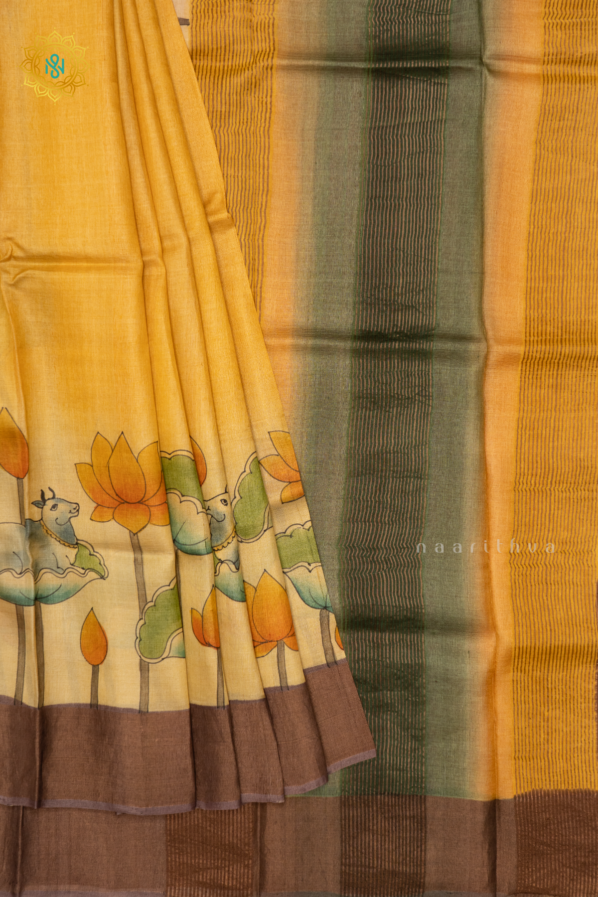 YELLOW WITH PEACH - PURE TUSSAR SILK