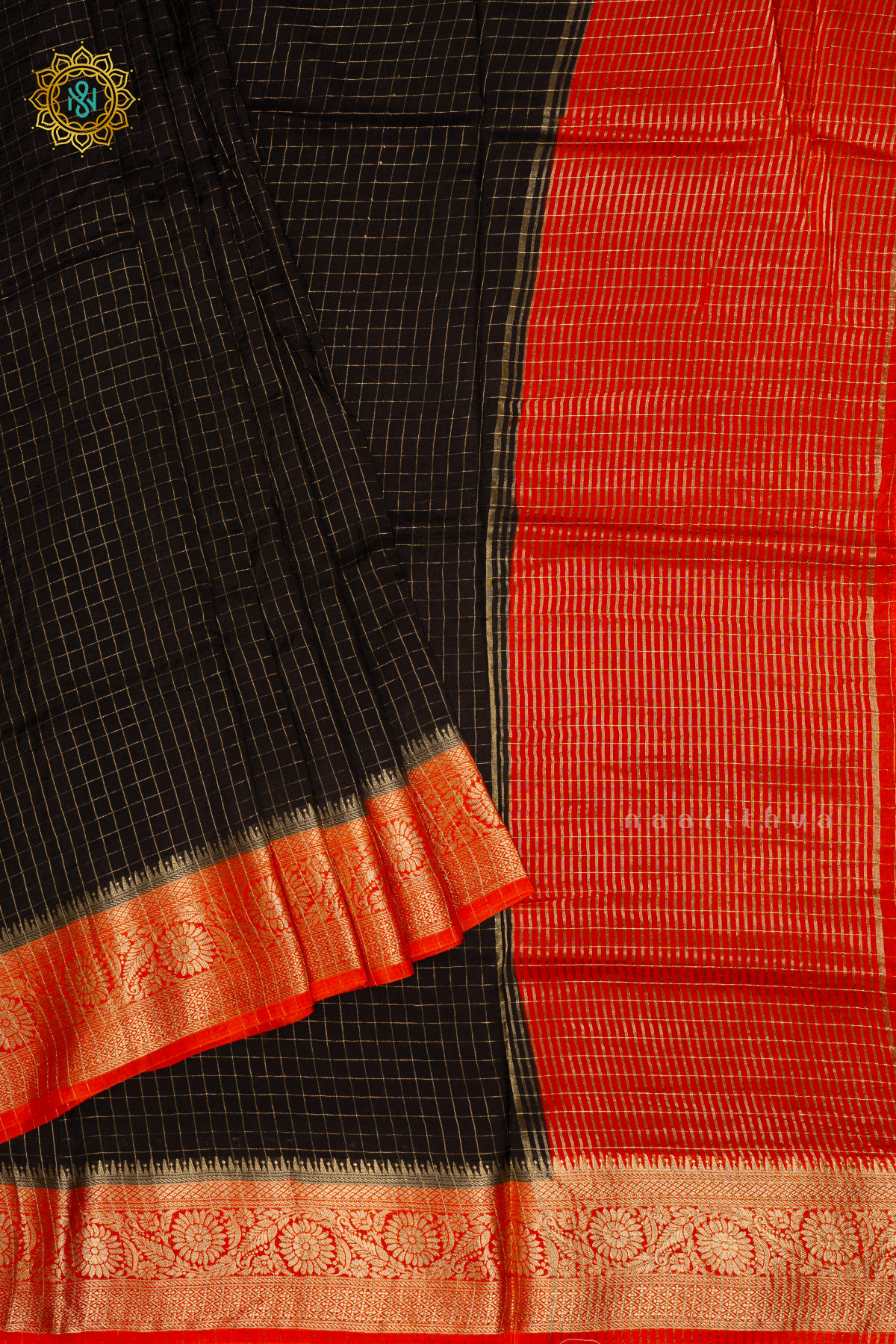 Black With Red - Semi Crepe Silk Saree