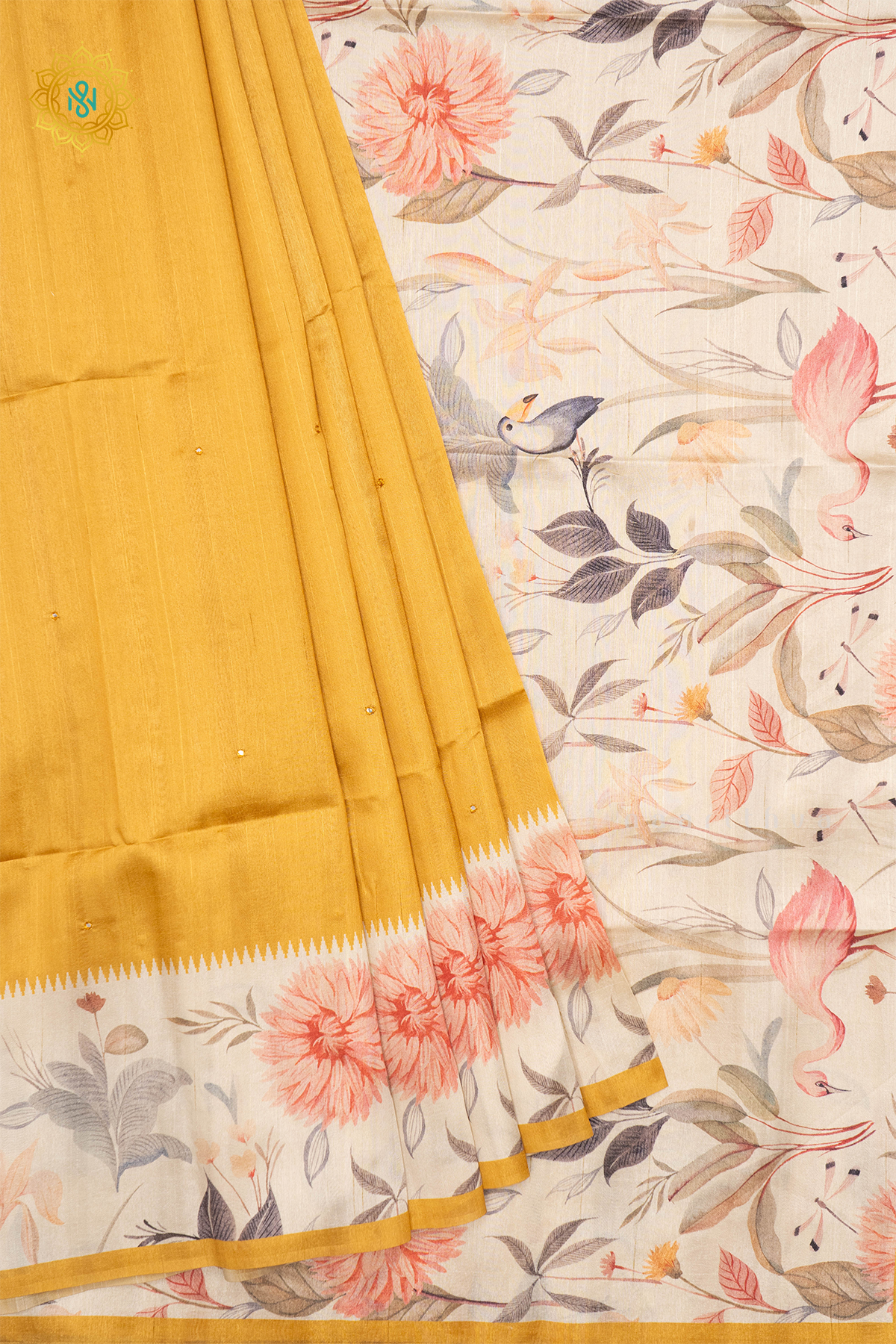 YELLOW WITH WHITE - SEMI TUSSAR SILK