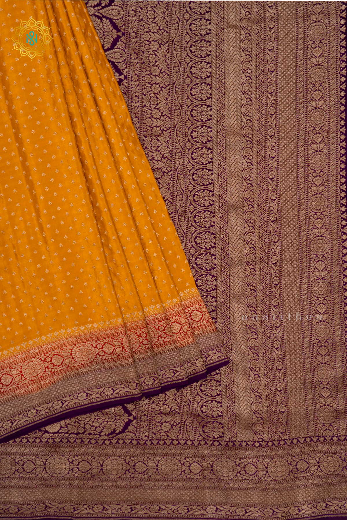 MANGO YELLOW WITH MAROON & WINE - PURE BANARASI CREPE SILK