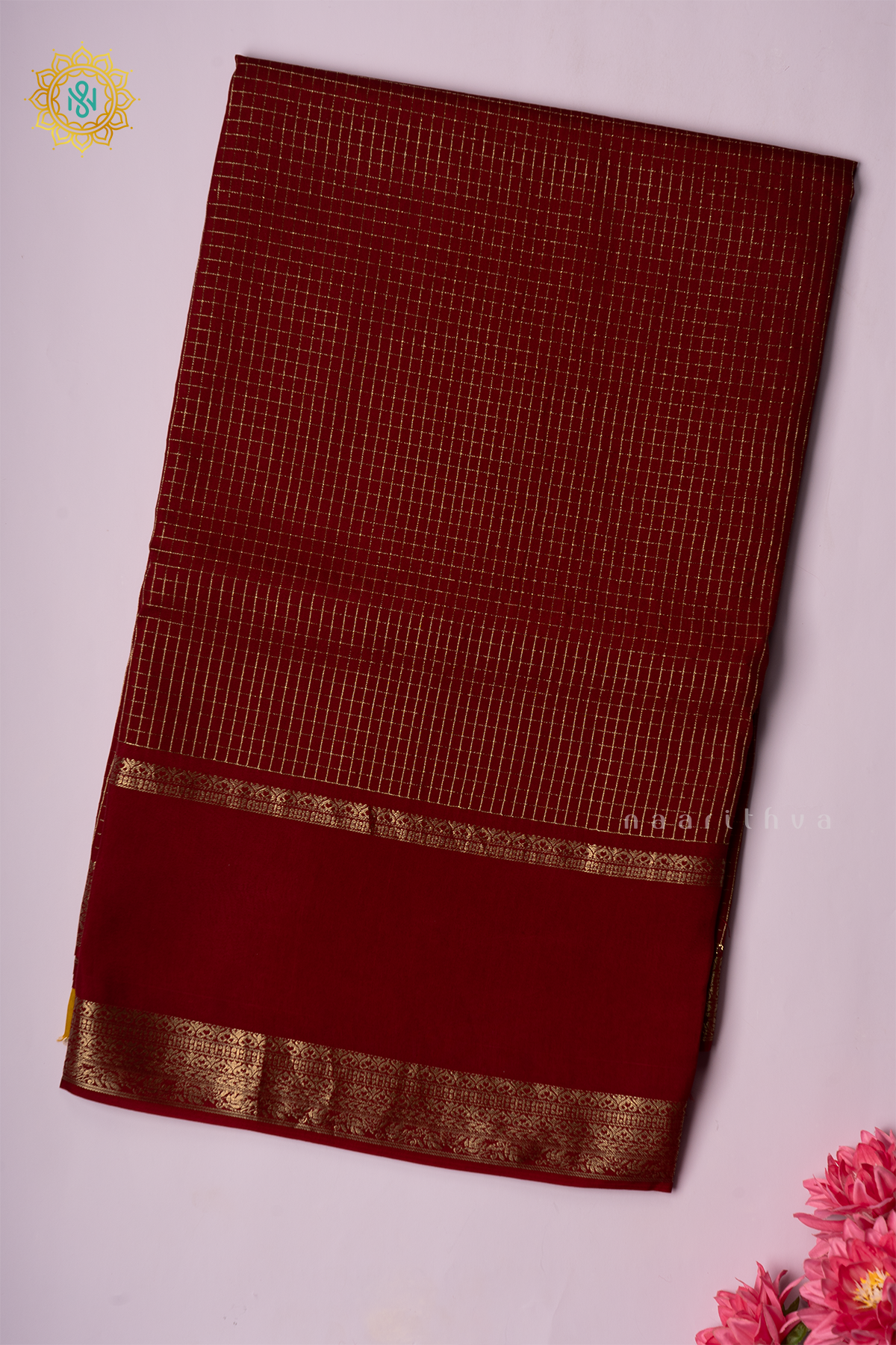 MAROON WITH YELLOW - SEMI CREPE SILK