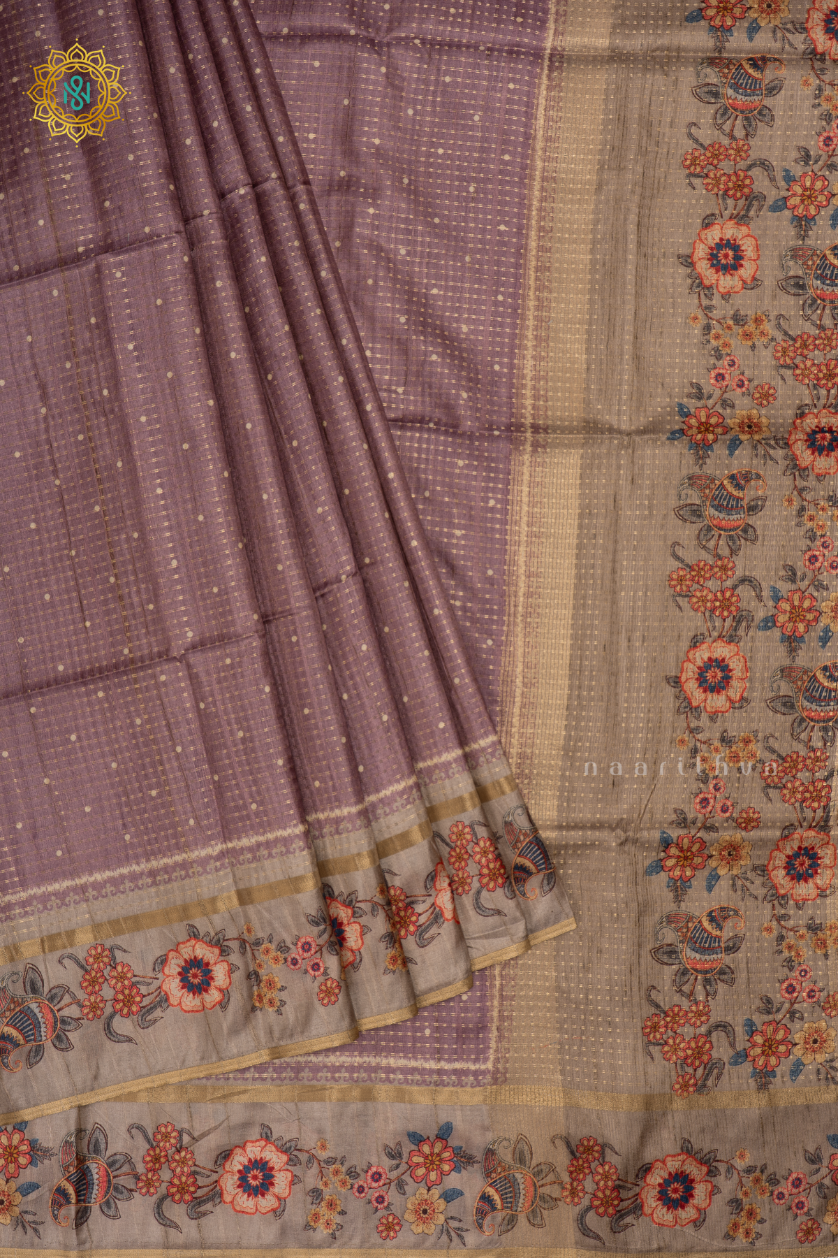 LAVENDER WITH BEIGE - SEMI TUSSAR SILK
