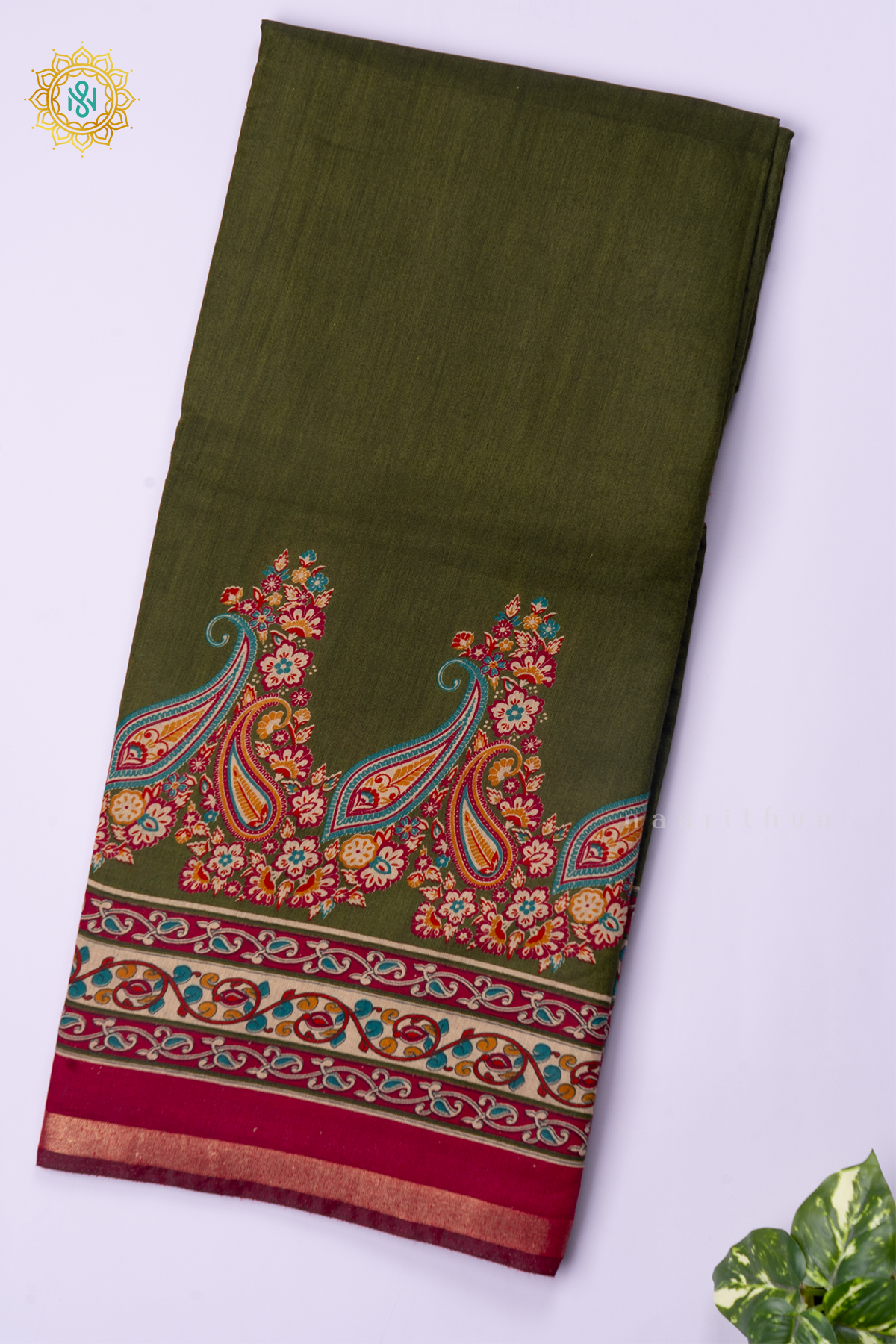GREEN WITH MAROON - SOFT COTTON