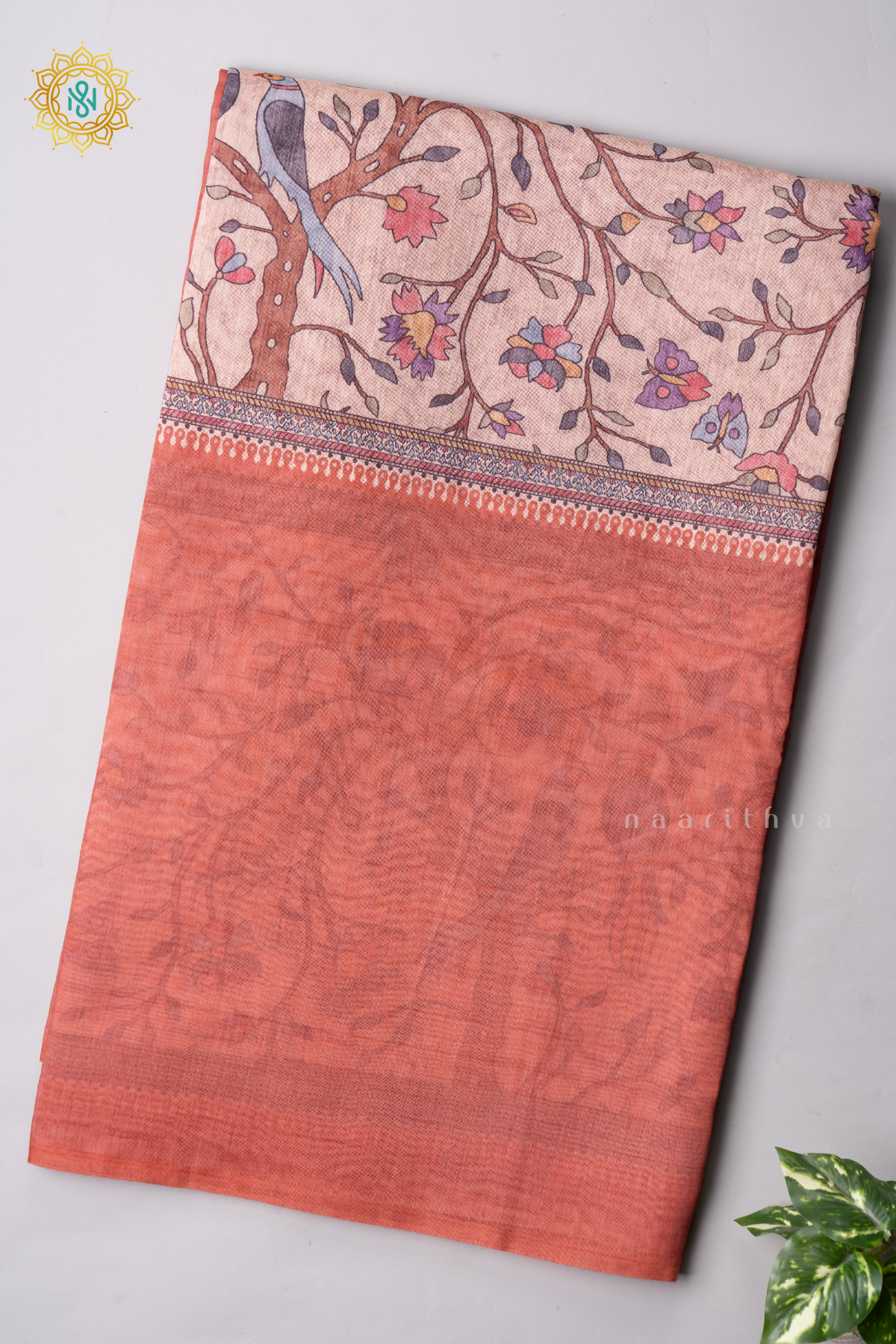 BROWN WITH OFF WHITE - CHANDERI COTTON