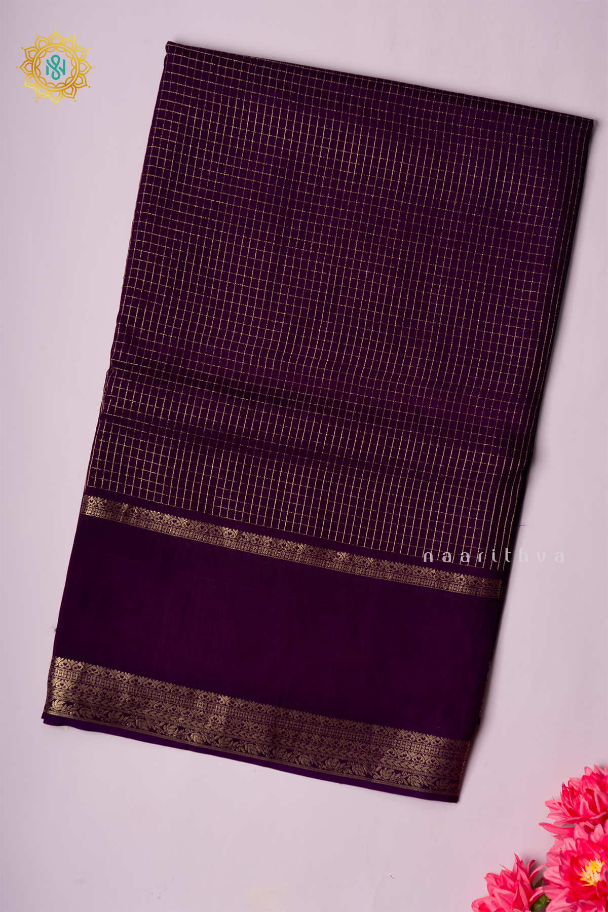 PURPLE WITH YELLOW - SEMI CREPE SILK