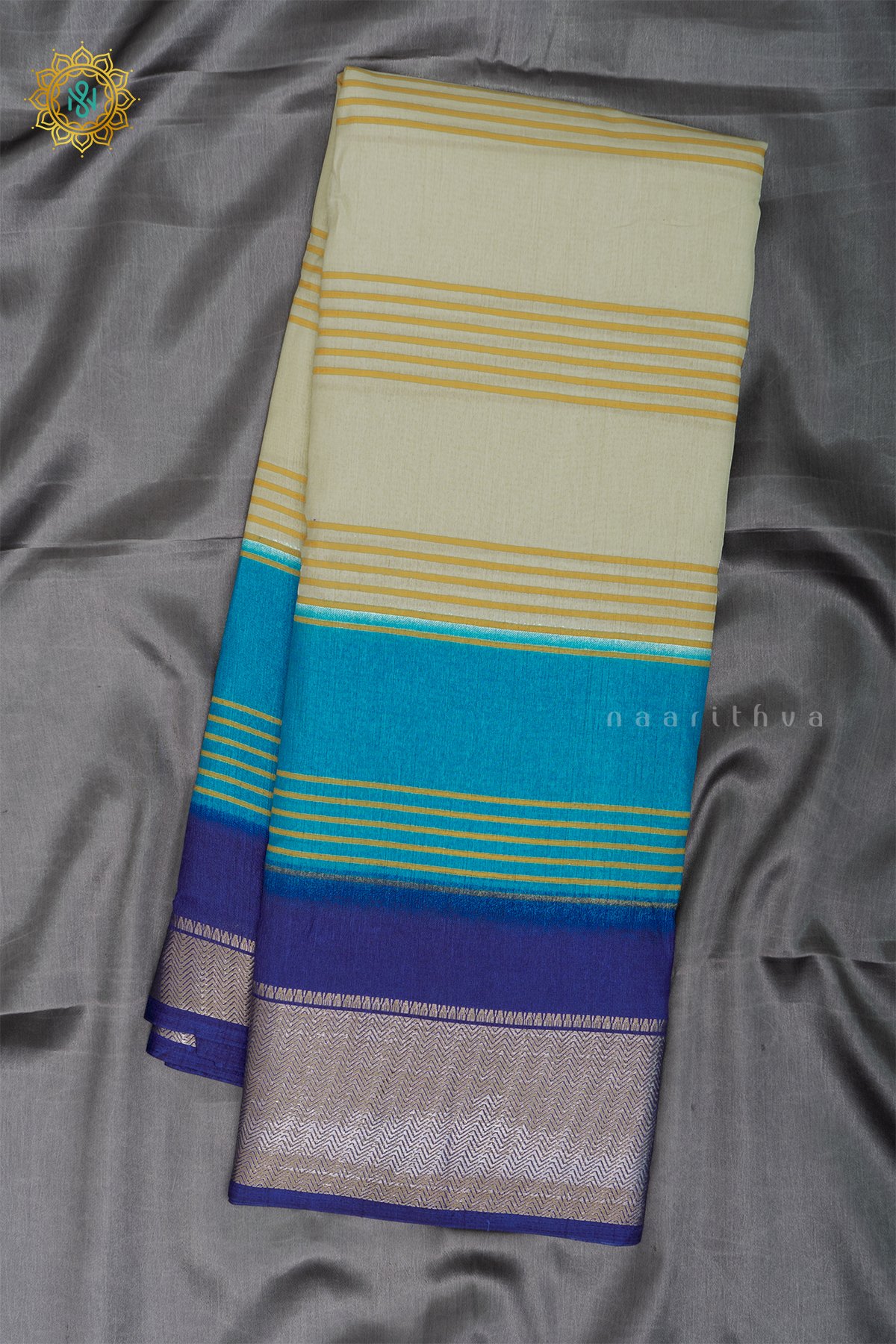 WHITE WITH SKY BLUE & BLUE - DOLA SILK