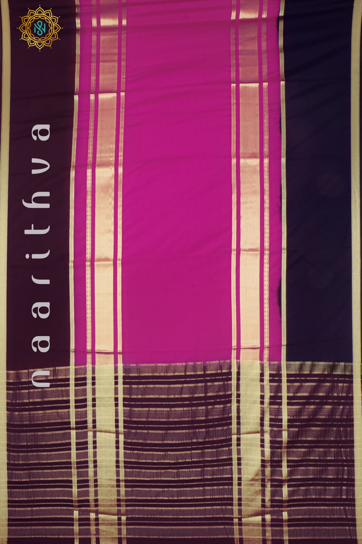 PINK WITH WINE & NAVY BLUE - SEMI MYSORE CREPE SILK