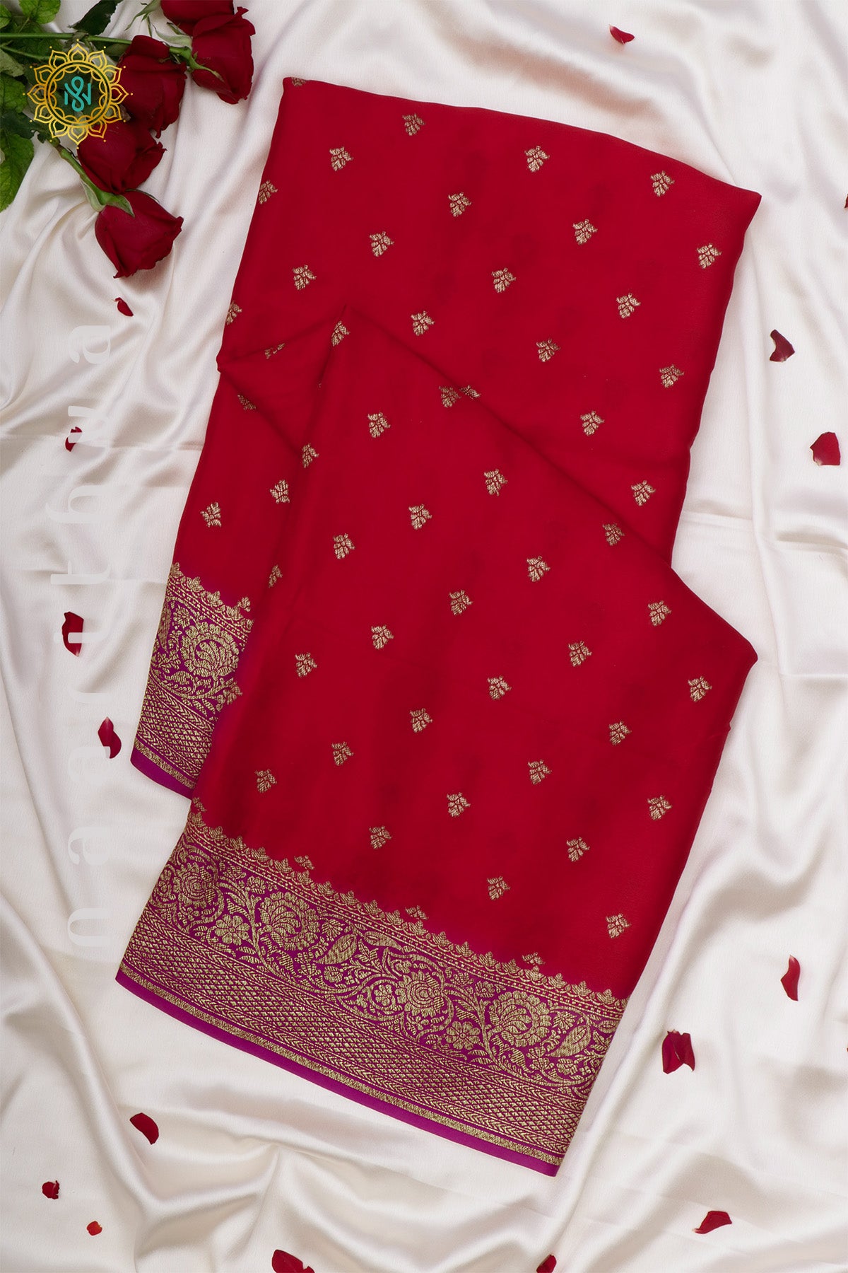 RED WITH PINK - PURE BANARASI CREPE SILK