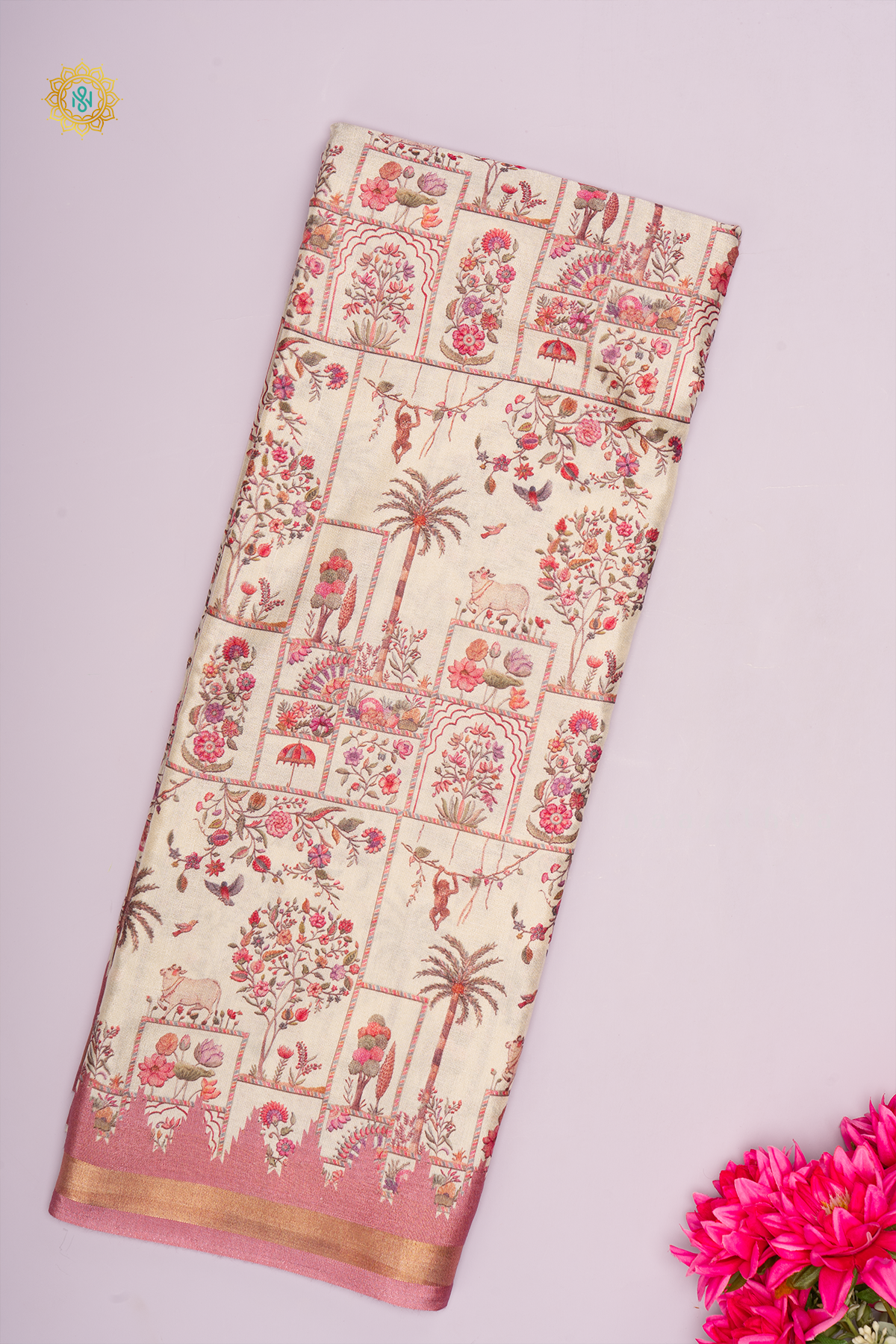 OFF WHITE WITH PINK - SOFT TUSSAR