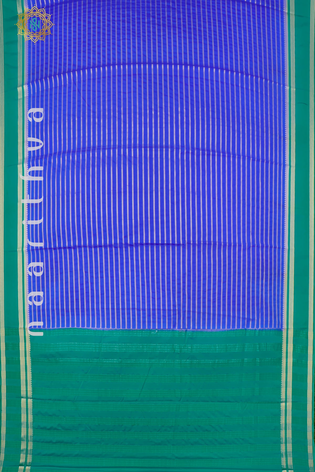 ROYAL BLUE WITH GREEN - SEMI MYSORE CREPE SILK