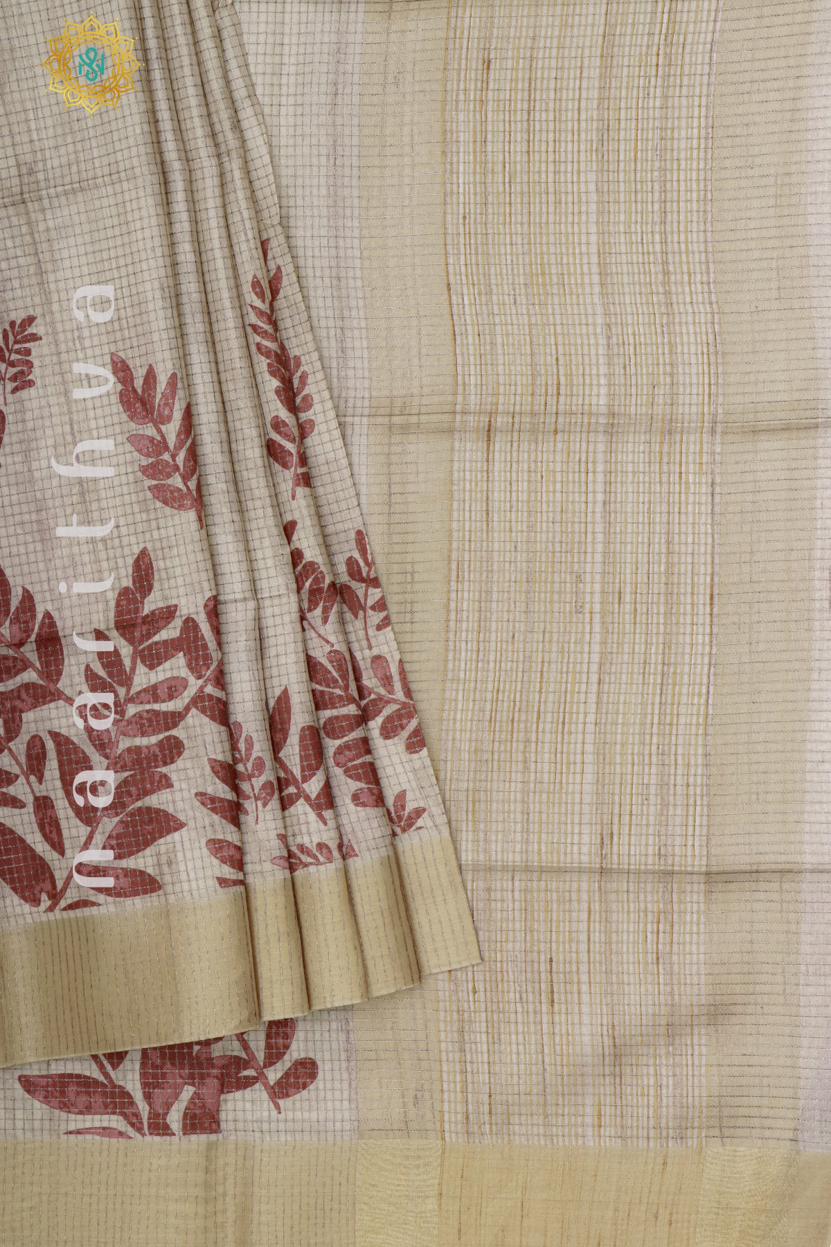 BEIGE WITH MAROON - SEMI TUSSAR SILK