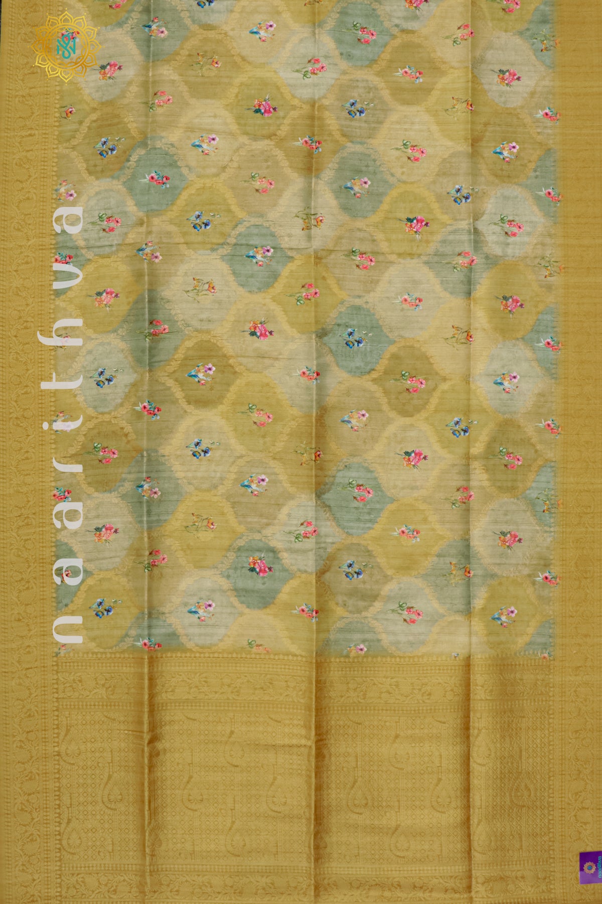 MUSTARD WITH GREEN - CHANDERI SILK COTTON