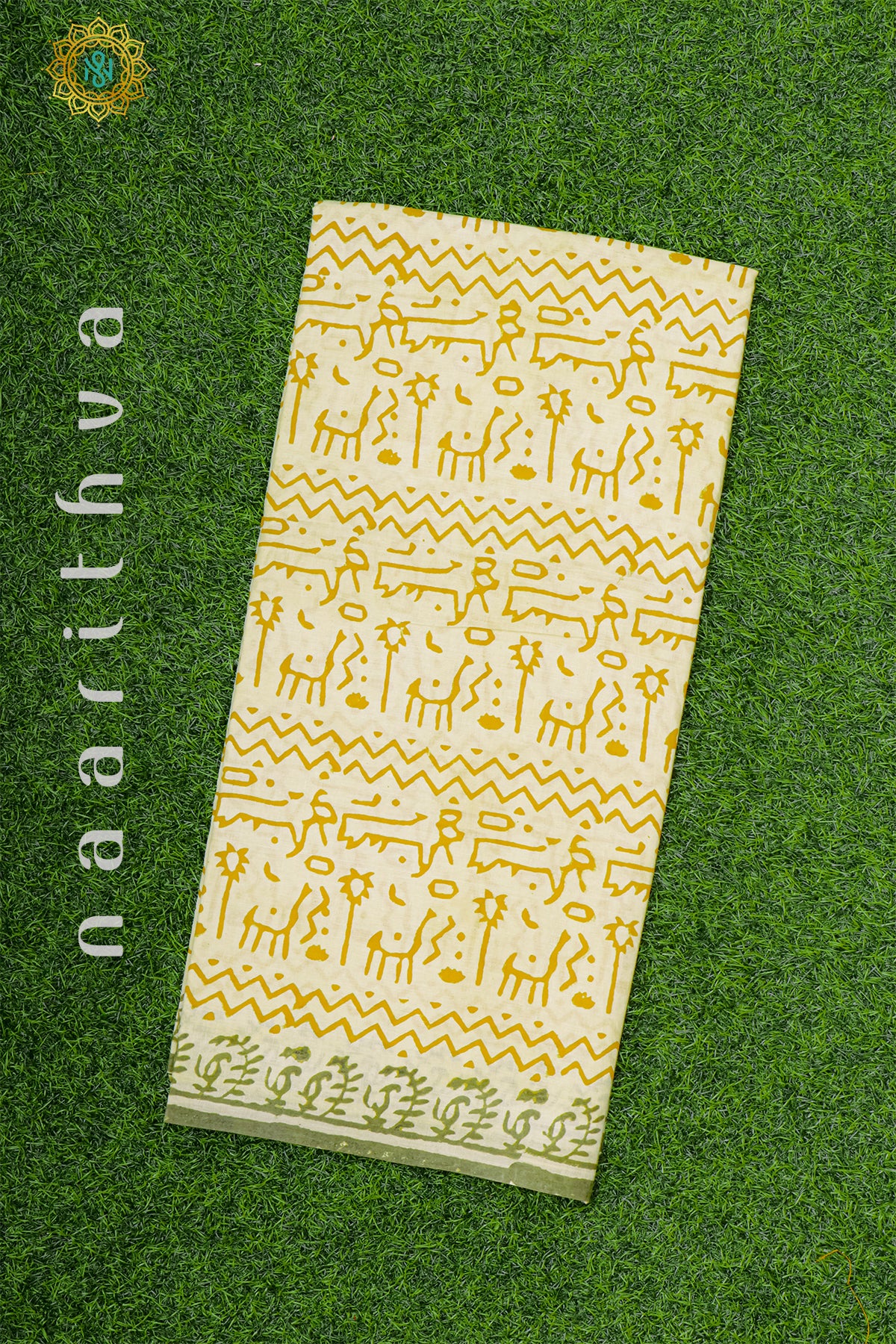 YELLOW WITH GREEN - MUL COTTON