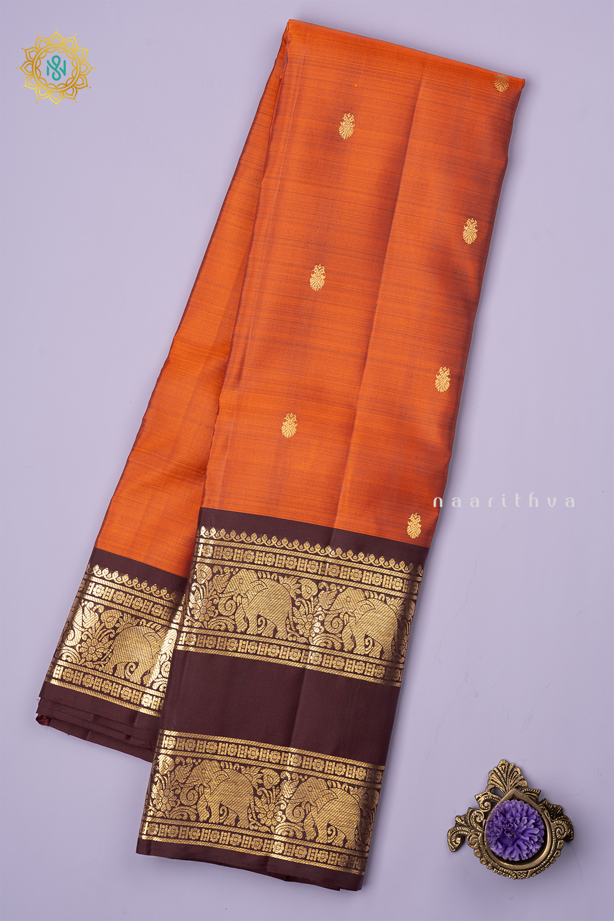 RUST ORANGE WITH BROWN - PURE KANJIVARAM SILK