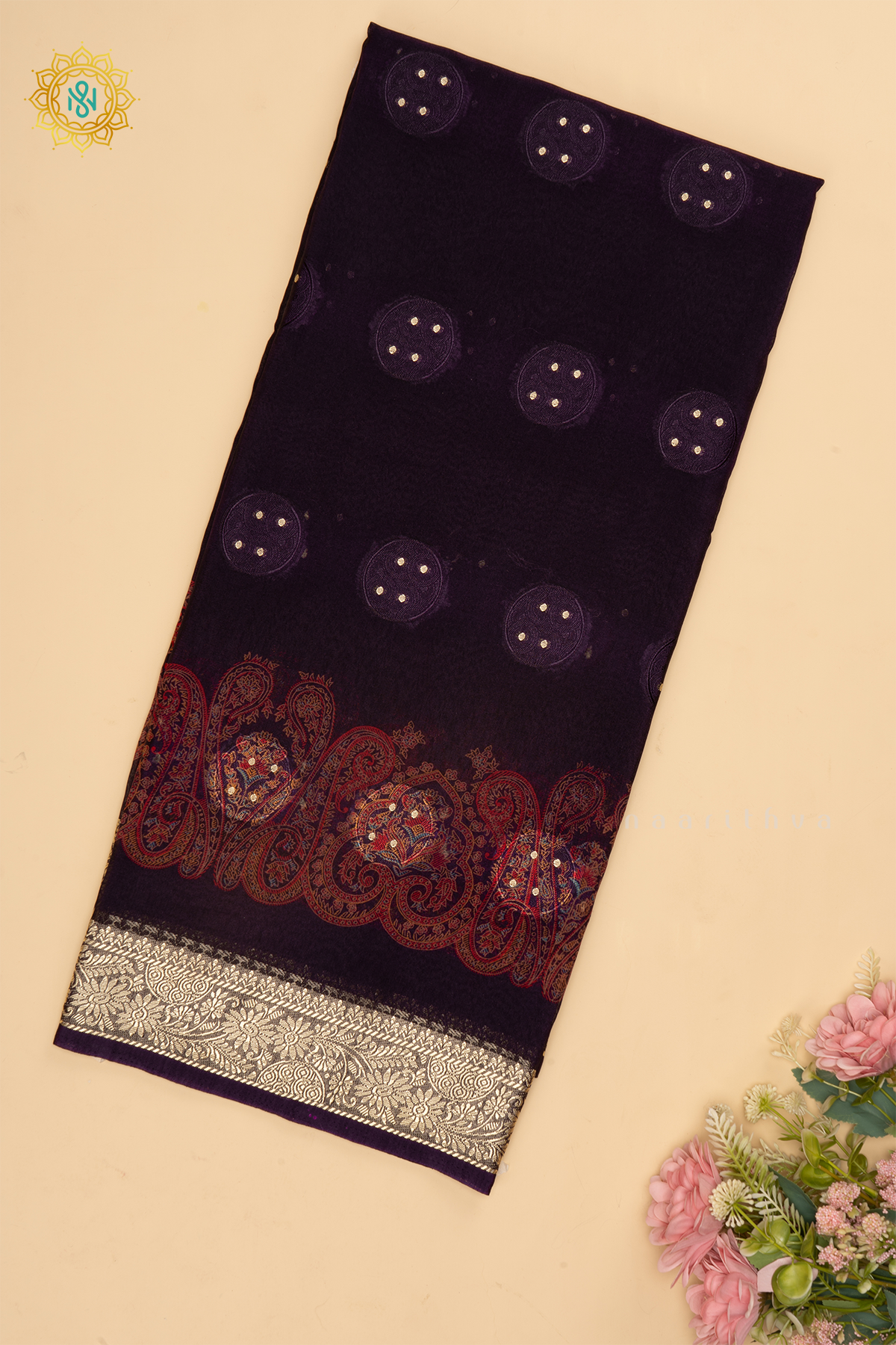 Purple Semi Georgette Saree With Printed Body And Zari Border